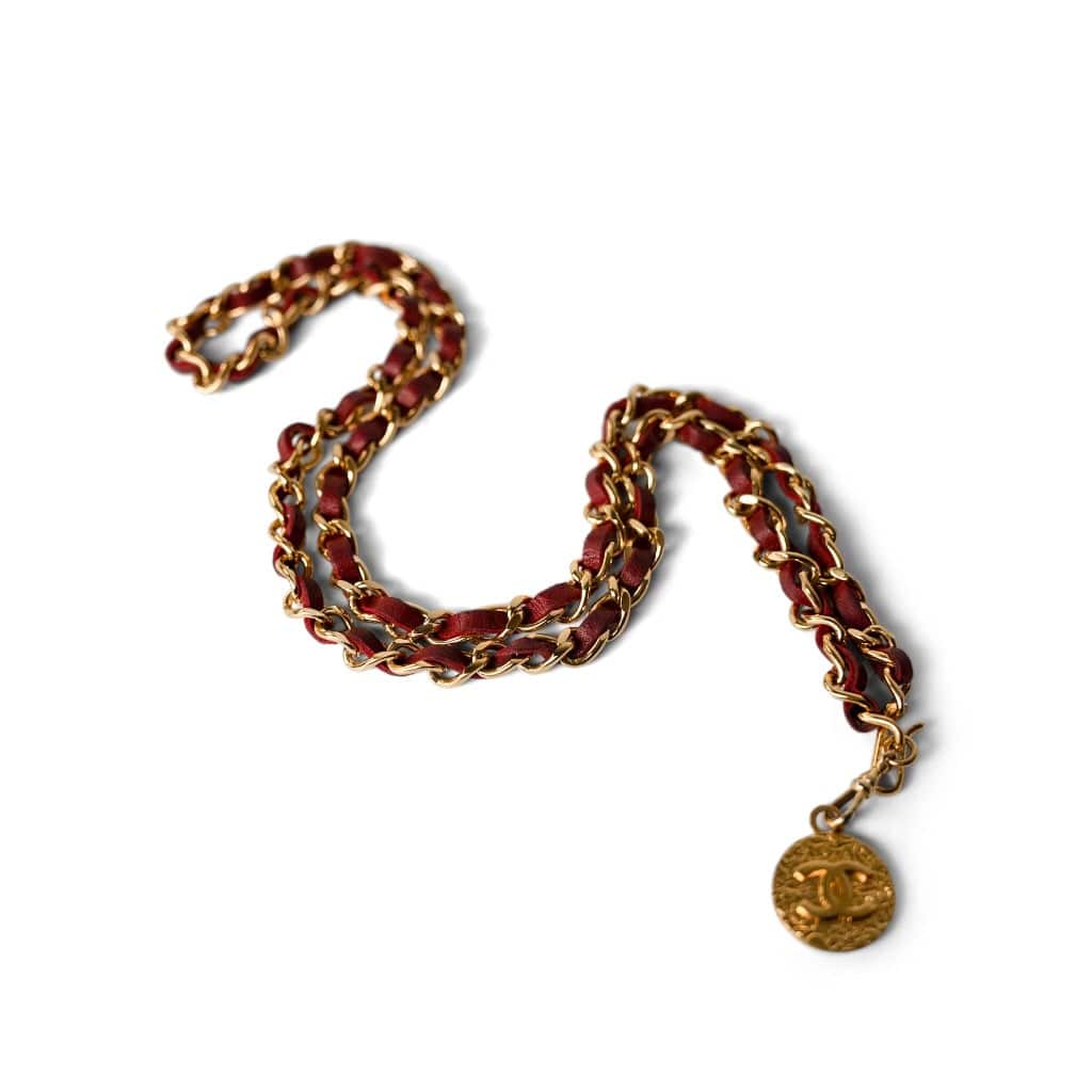 Vintage Coco Mark Belt Dark Red/ Gold