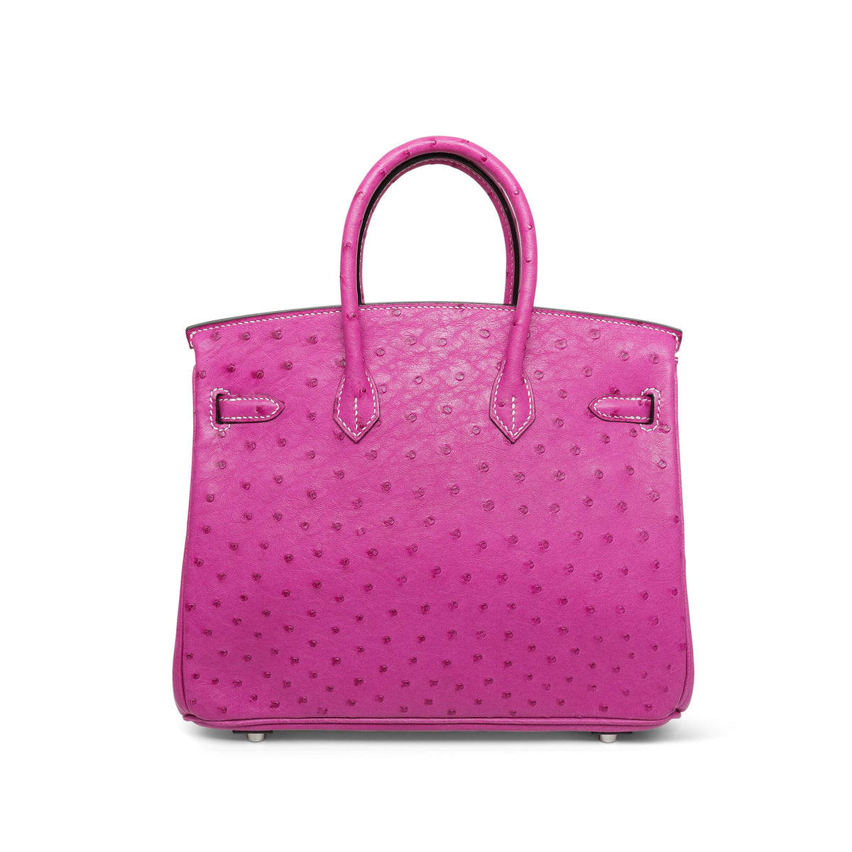 Birkin 25 Fuchsia Ostrich Palladium Plated I Square Stamp