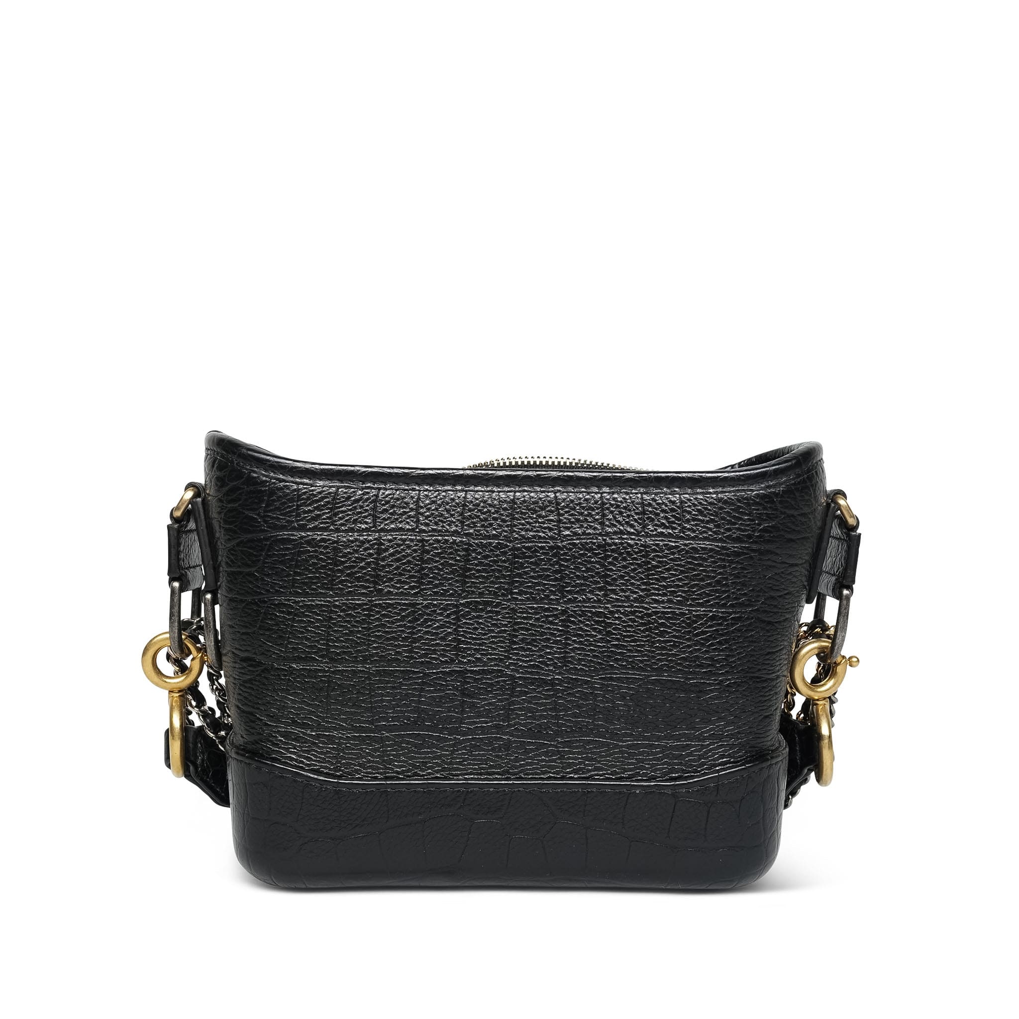 Black Crocodile Embossed Calfskin Gabrielle Hobo Bag Small Mixed Hardware