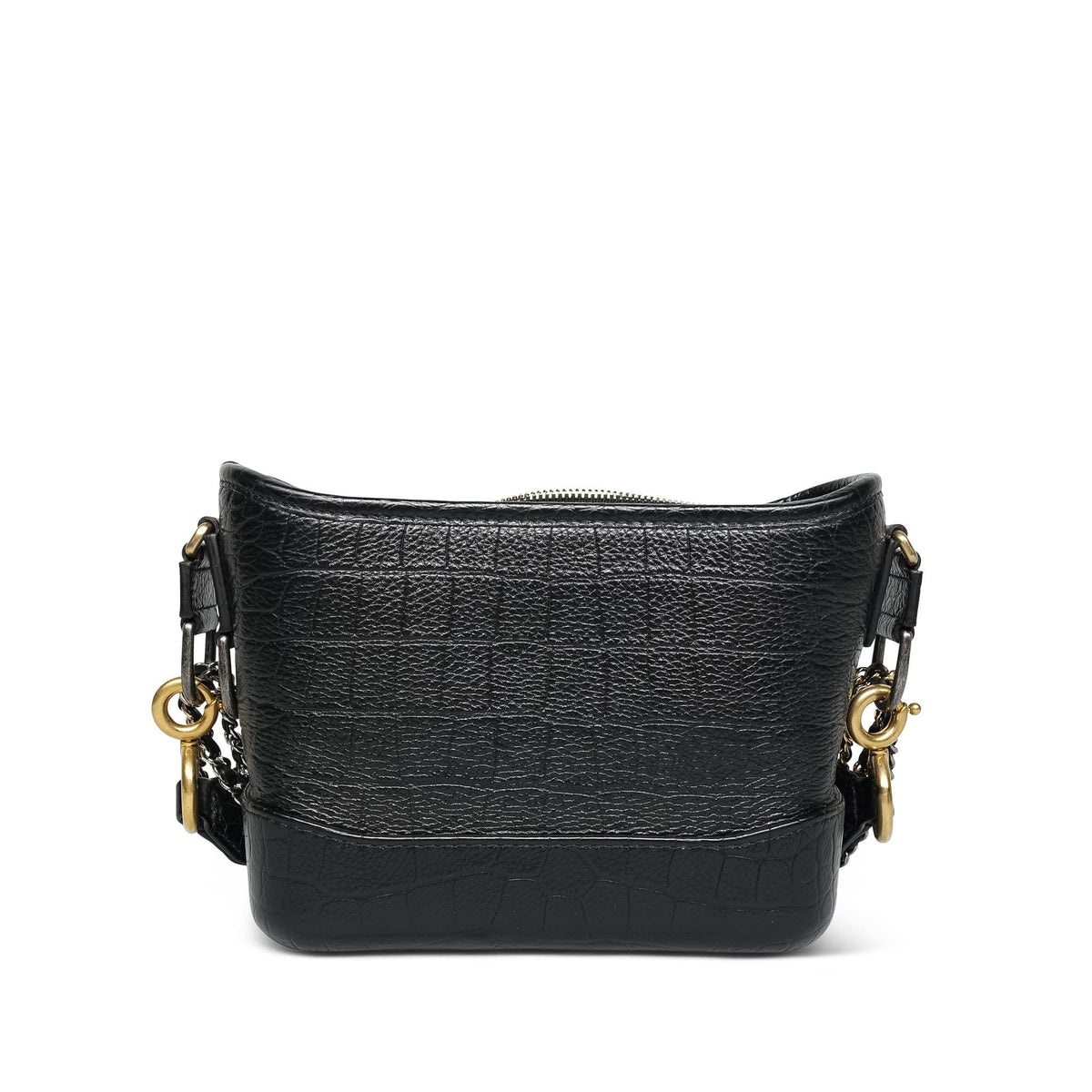 Black Crocodile Embossed Calfskin Gabrielle Hobo Bag Small Mixed Hardware