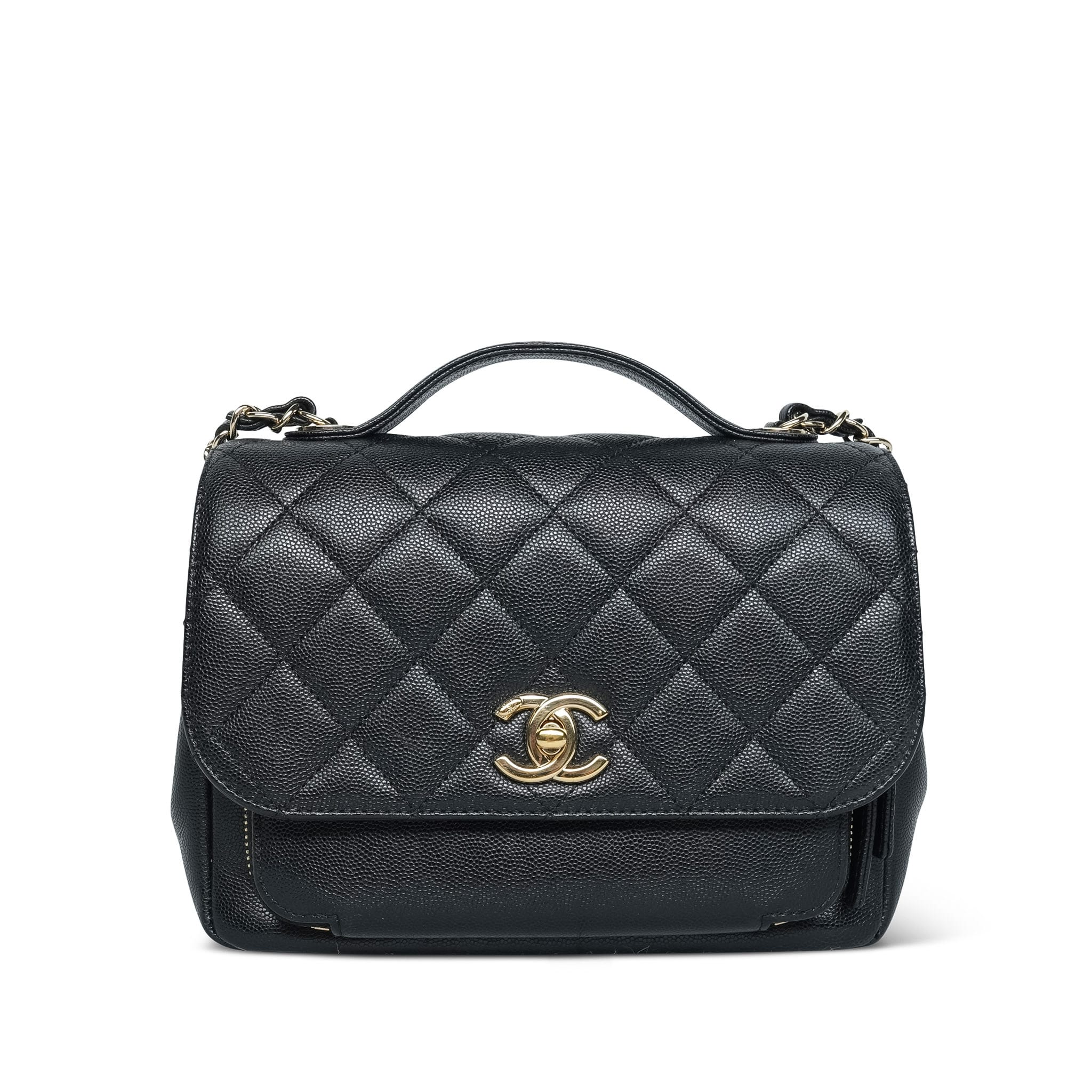 Product image 3 of 19: Black Caviar Quilted Business Affinity Flap Medium Light Gold Hardware