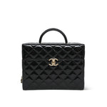 Product image 2 of 12: Black Patent Quilted Top Handle Box Vanity On Chain LGHW
