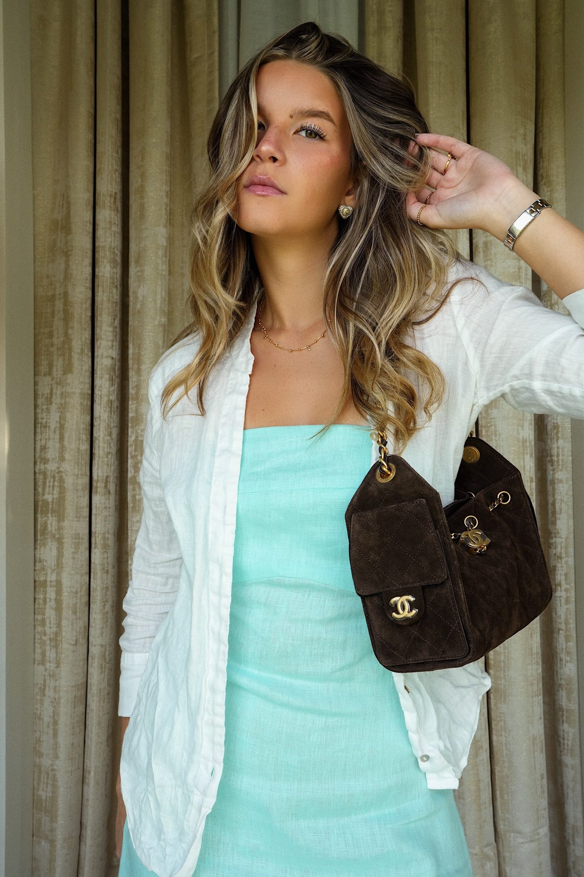 26C Dark Brown Suede Quilted 25 Hobo Bag Mini Aged Gold Hardware