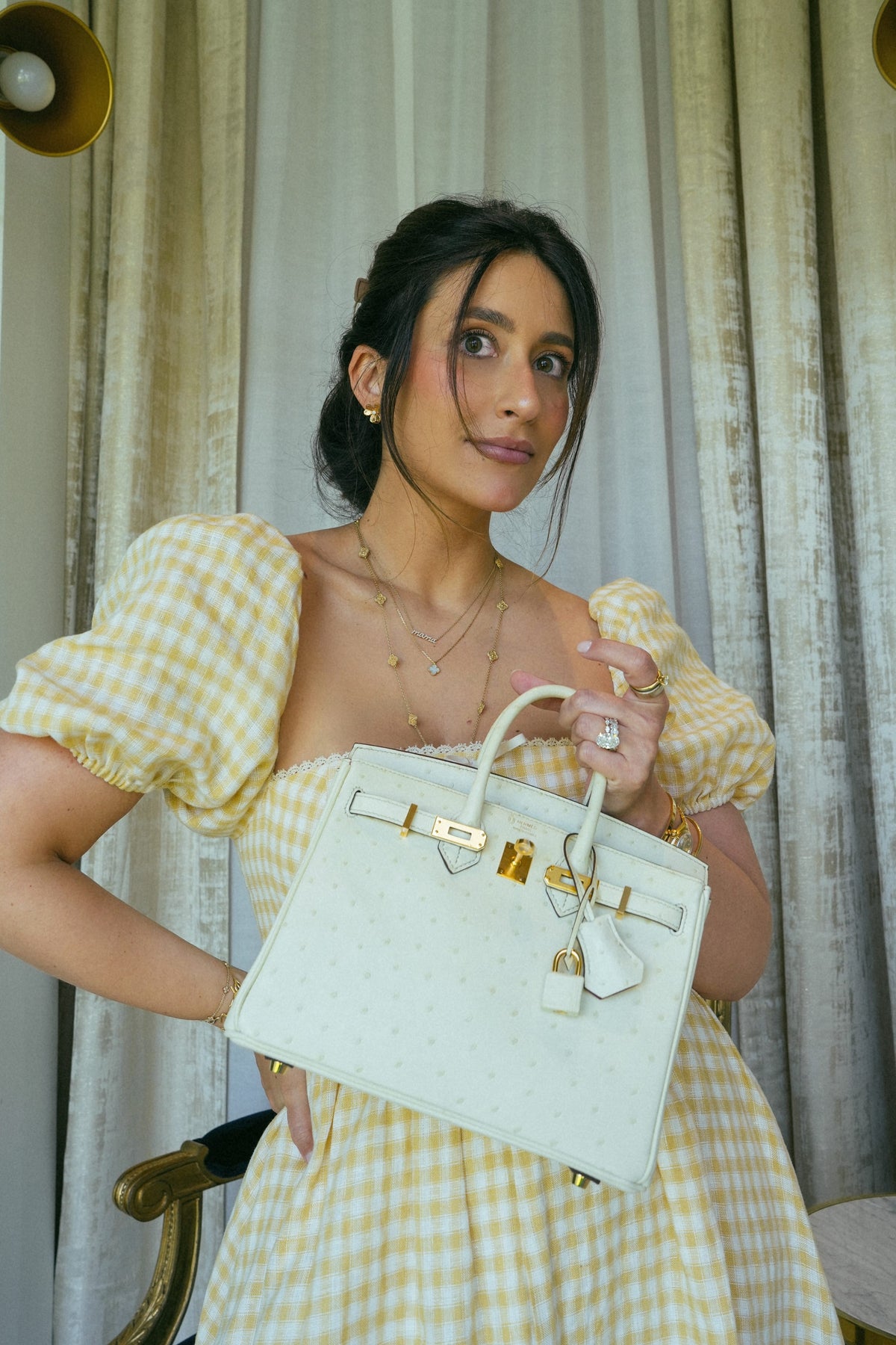 Birkin 25 Bi-Color Horseshoe (HSS) Nata Ostrich/Rose Pourpre Gold Plated U Stamp