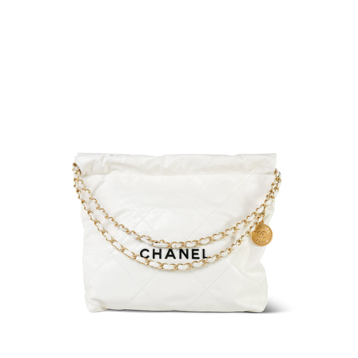 22S White Calfskin Quilted 22 Small Hobo Bag Black/Aged Gold Hardware