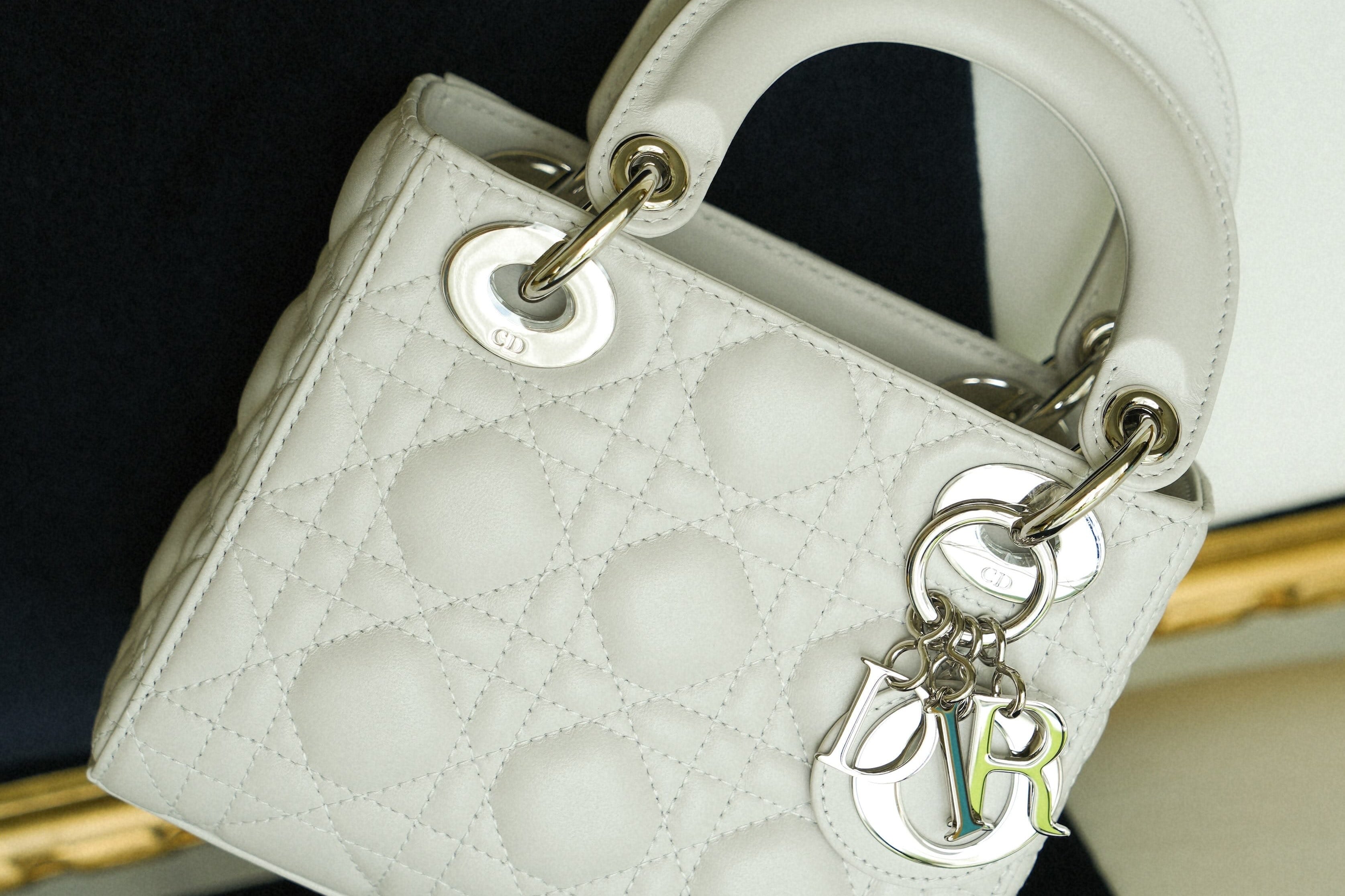 Dior Gris Tendre Cannage Lambskin Lady Dior Bag Mini