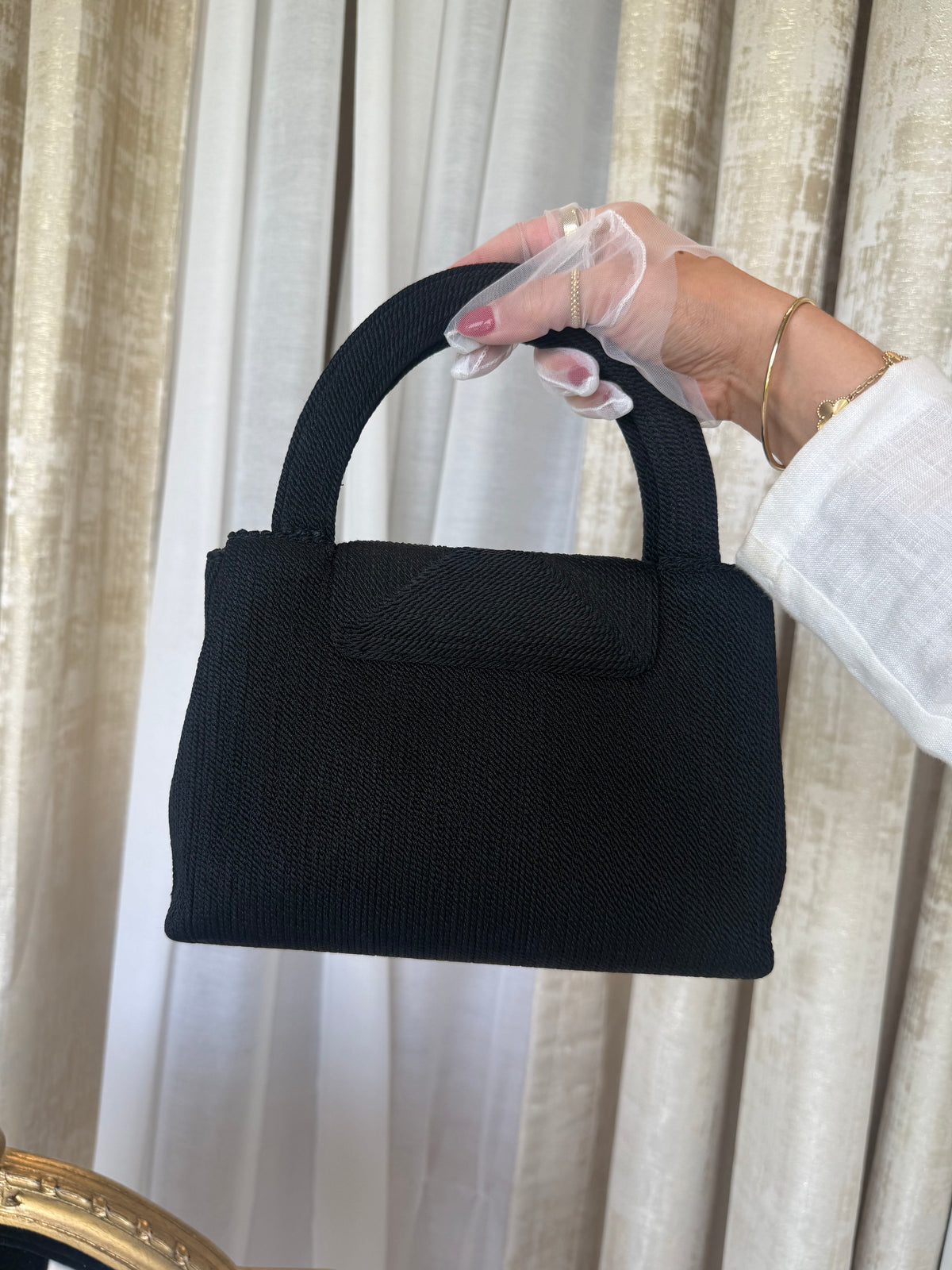 Black Rope Woven Kelly Shopper Large Gold Hardware