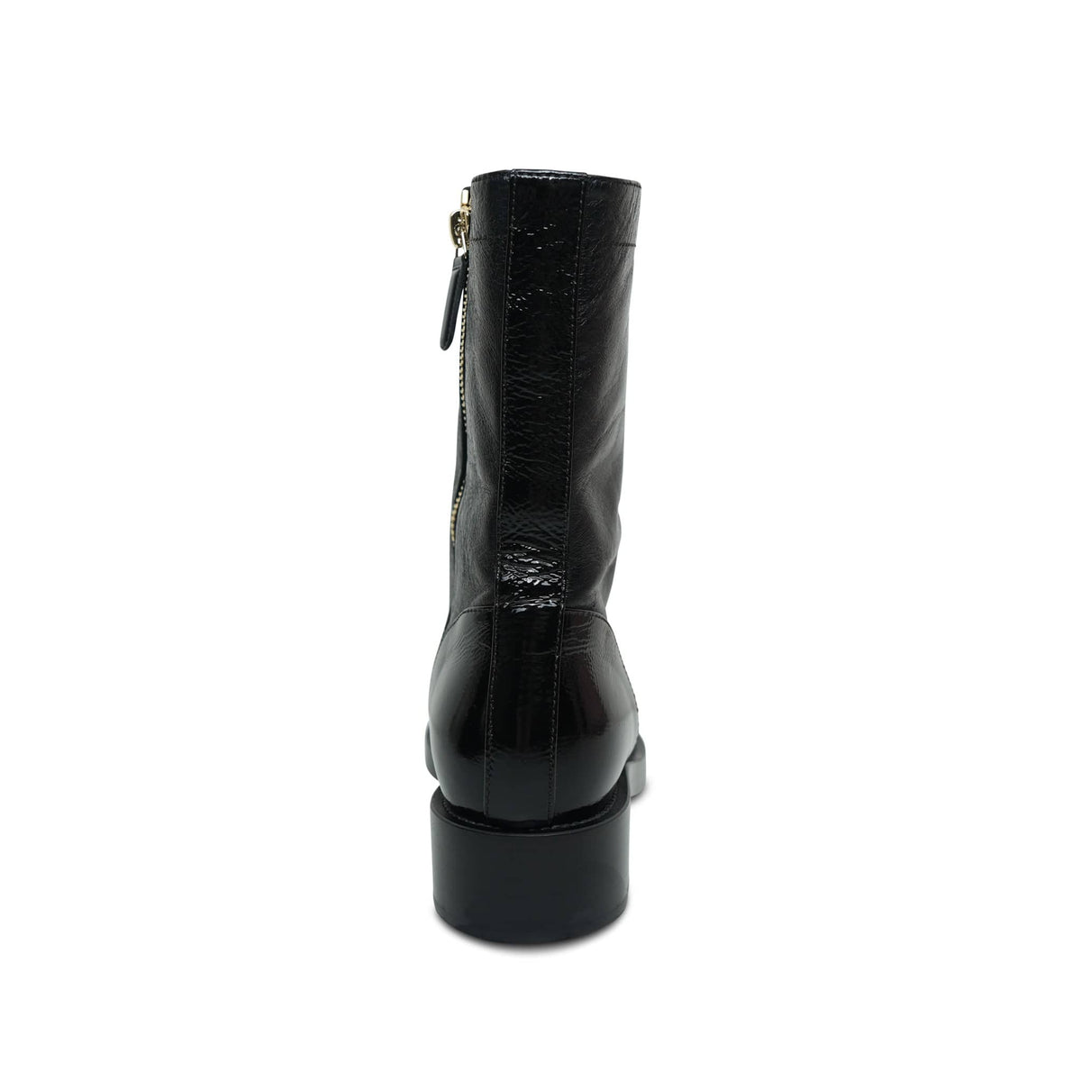 21P Black Crumpled Lambskin & Shiny Calfskin Lace Up Combat Boots Size 35.5