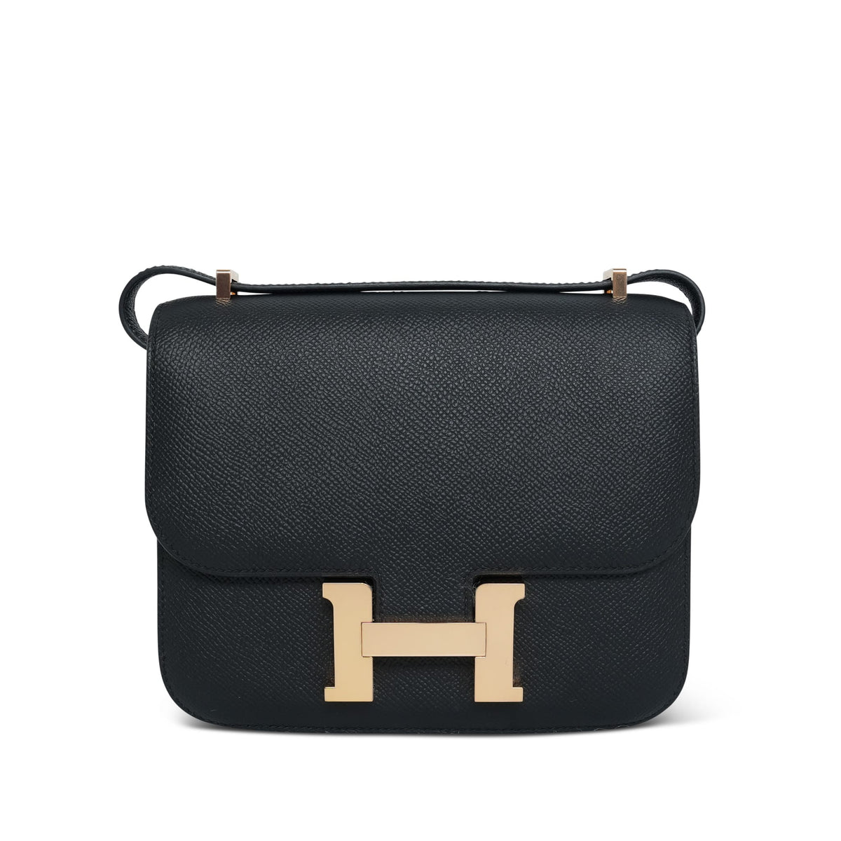 Constance 18 Black Epsom Rose Gold Plated K Stamp