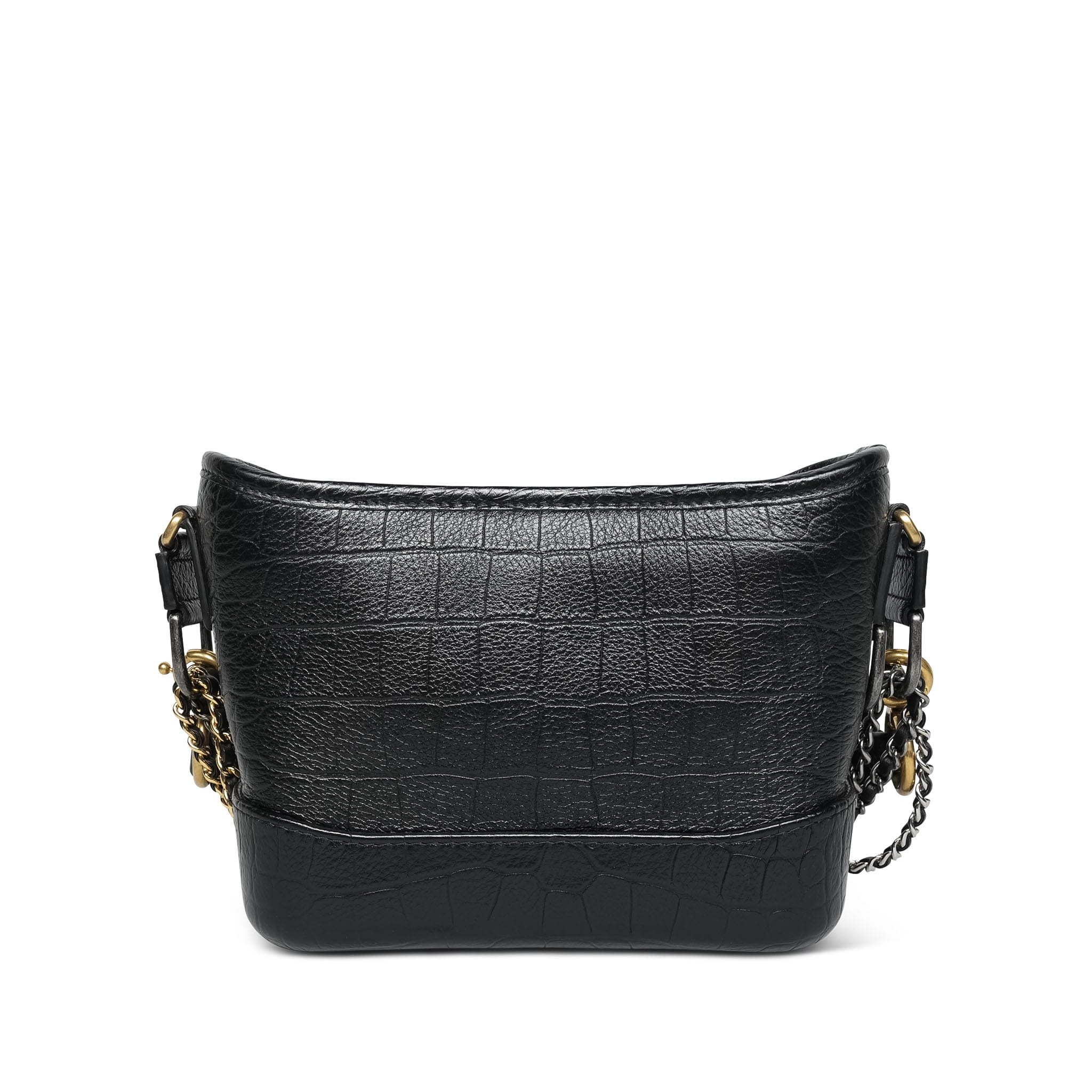 Black Crocodile Embossed Calfskin Gabrielle Hobo Bag Small Mixed Hardware