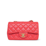 Product image 2 of 15: Light Red/Coral Lambskin Quilted Mini Rectangular Flap Aged Gold Hardware
