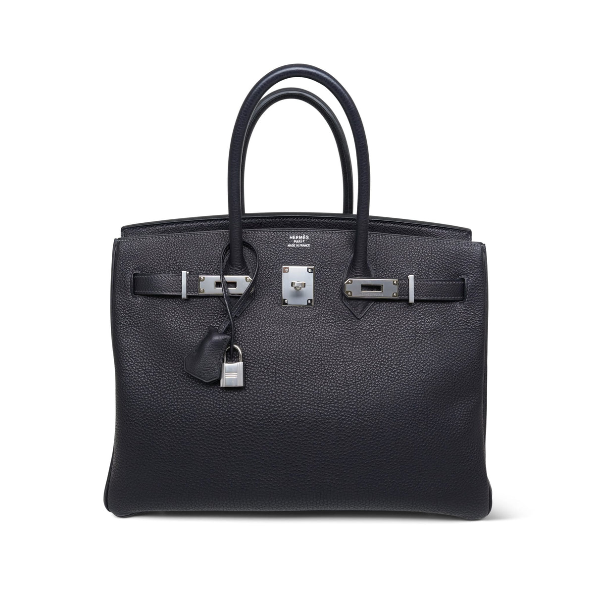 Birkin 35 Blue Indigo Togo Palladium Plated D Square Stamp