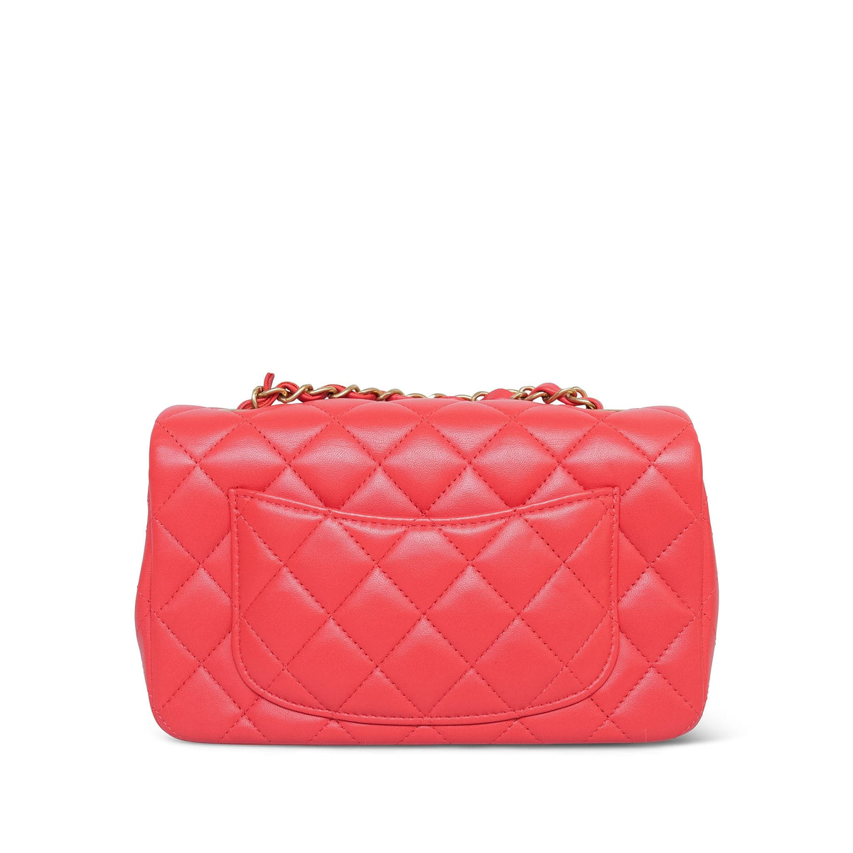 Light Red/Coral Lambskin Quilted Mini Rectangular Flap Aged Gold Hardware