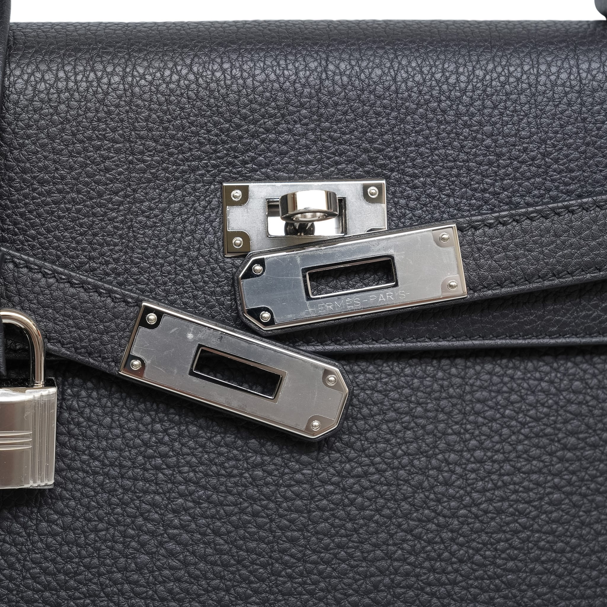 Product image 3 of 16: Kelly Retourne 28 Black Veau Togo Palladium Plated K Stamp