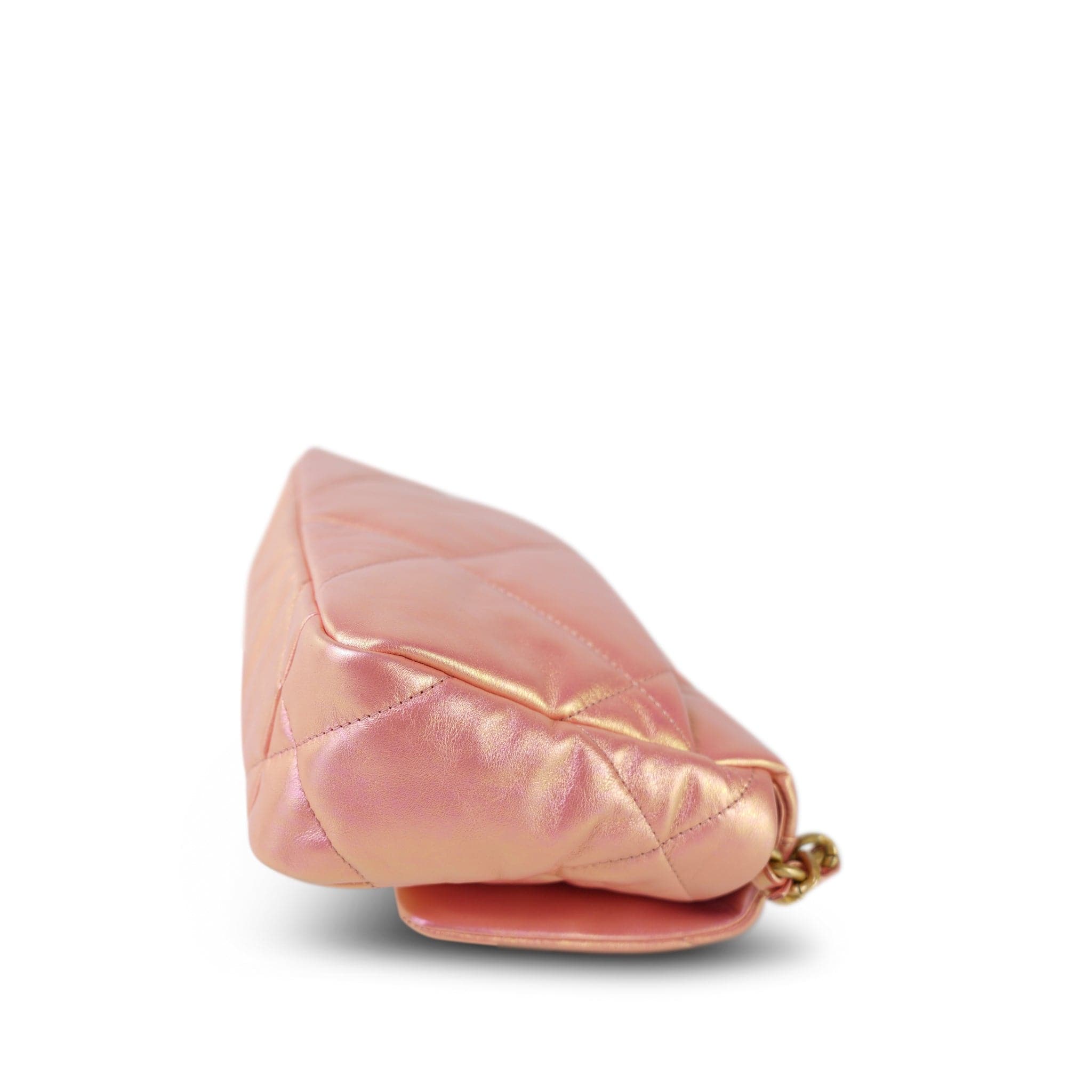 Pink Iridescent Calfskin Quilted 19 Flap Small Mixed Hardware