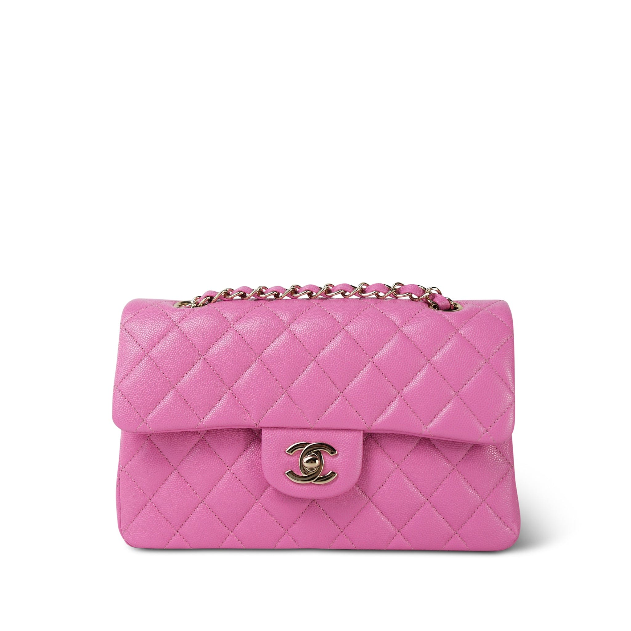 21P Pink Caviar Quilted Classic Flap Small LGHW – REDELUXE