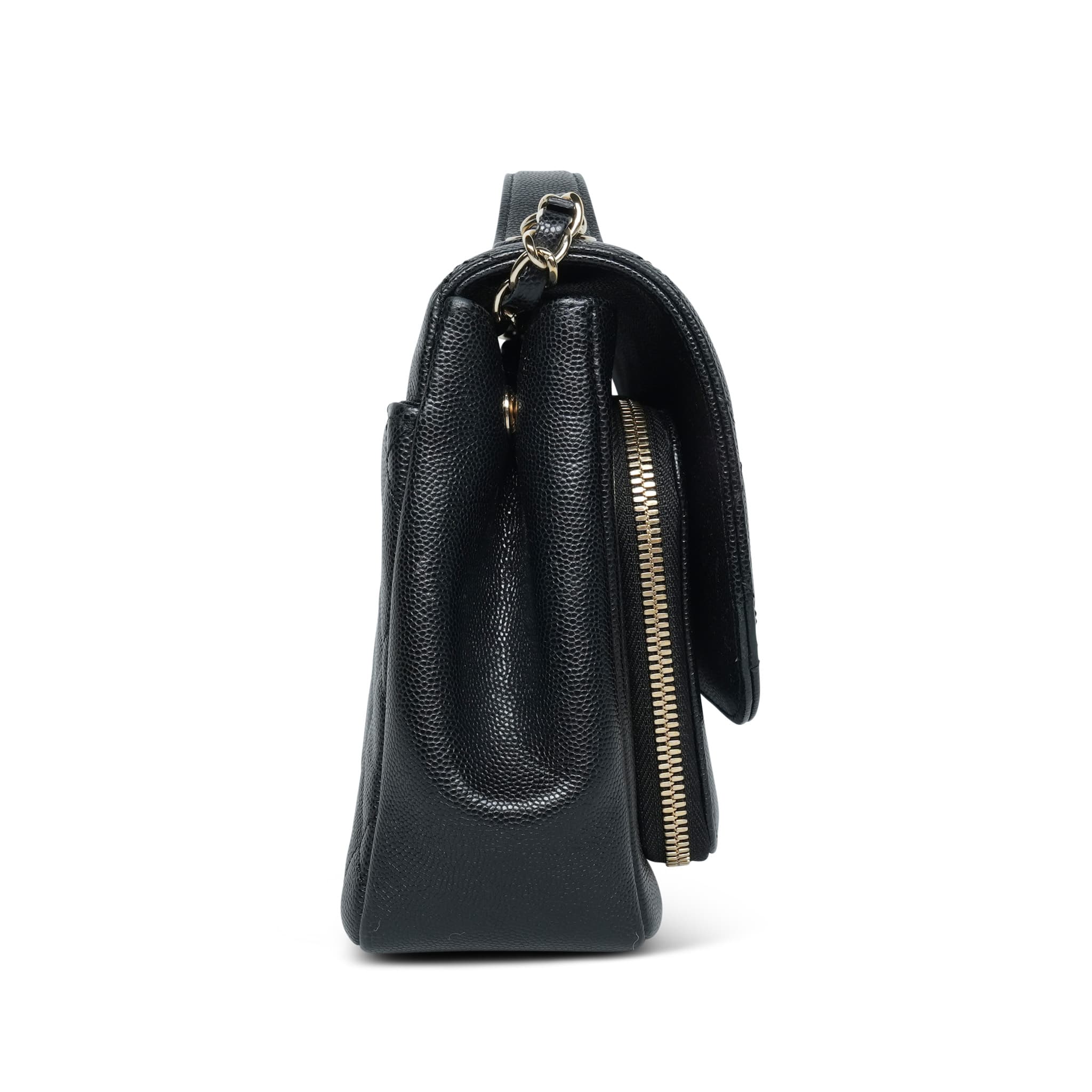 Product image 4 of 19: Black Caviar Quilted Business Affinity Flap Medium Light Gold Hardware