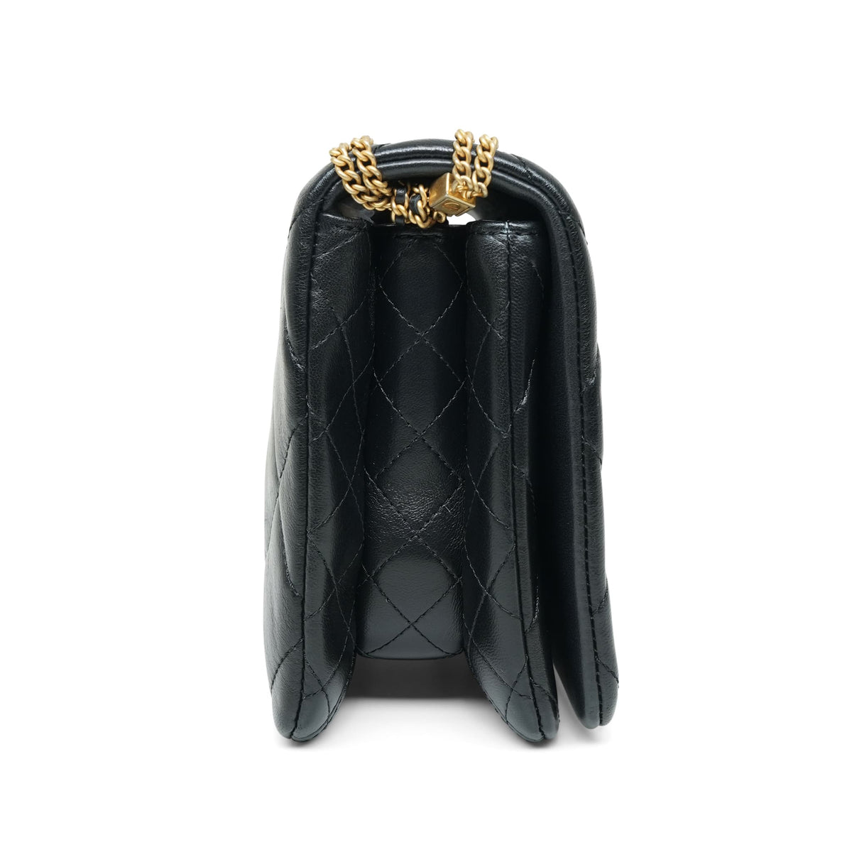 Black Lambskin Quilted On And On Chain Full Flap Bag Small AGHW