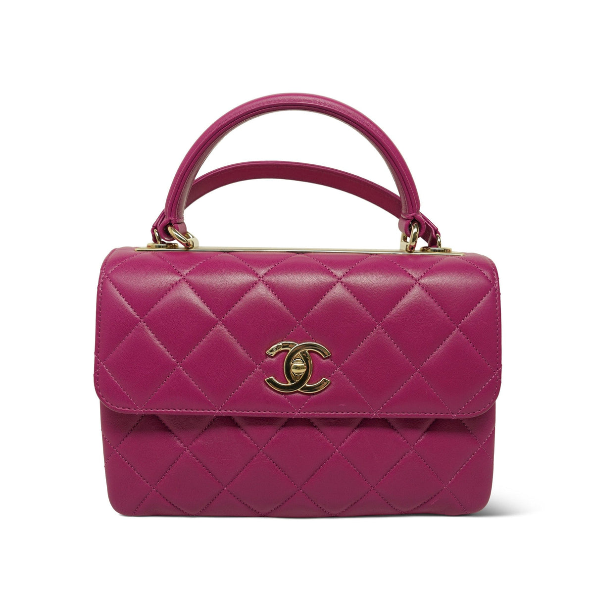 Dark Pink Lambskin Quilted Trendy CC Small LGHW