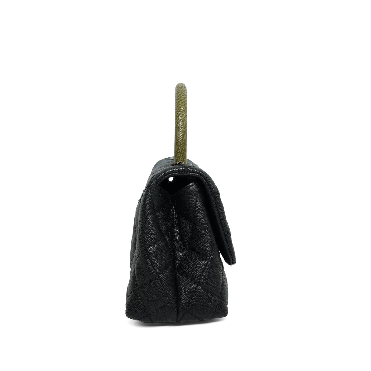 Black Caviar Quilted Green Lizard Embossed Coco Handle Small Ruthenium Hardware