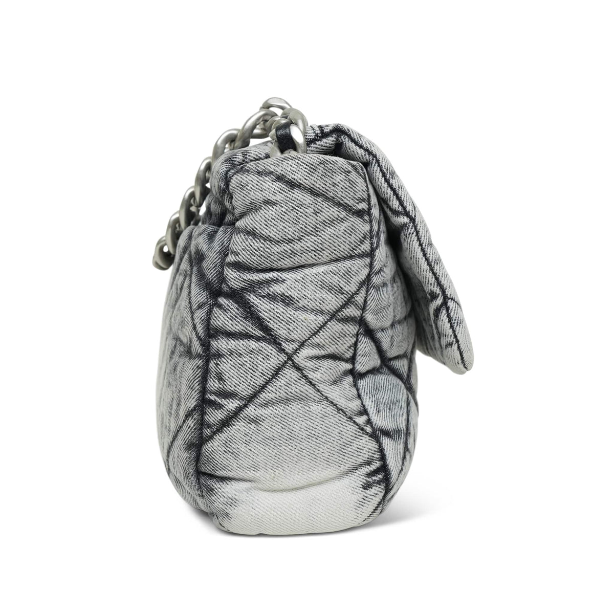 Black White Washed Denim Quilted Medium 19 Flap MHW