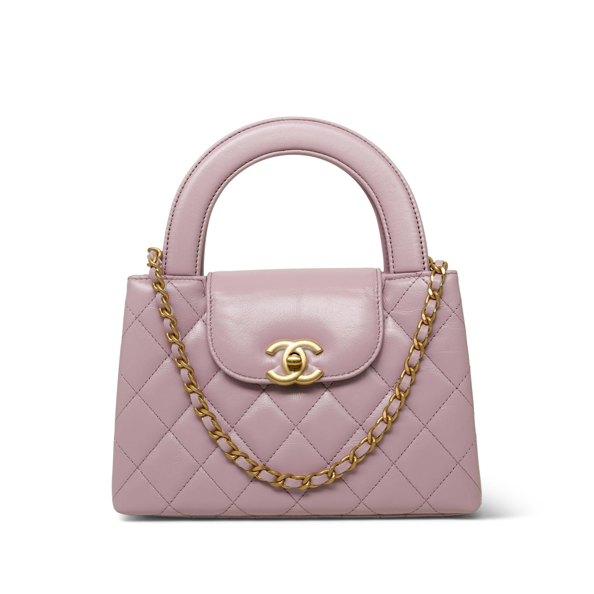 Light Pink/ Lilac Calfskin Quilted Kelly Shopper Small Aged Gold Hardware
