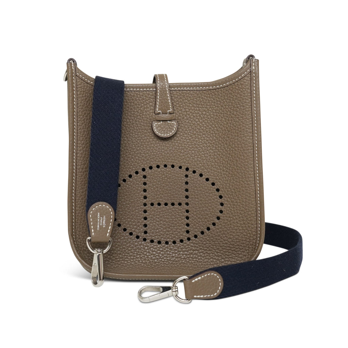 Evelyne Amazone 16 TPM Etoupe/Bleu Indigo Taurillon Clemence Palladium Plated D Stamp