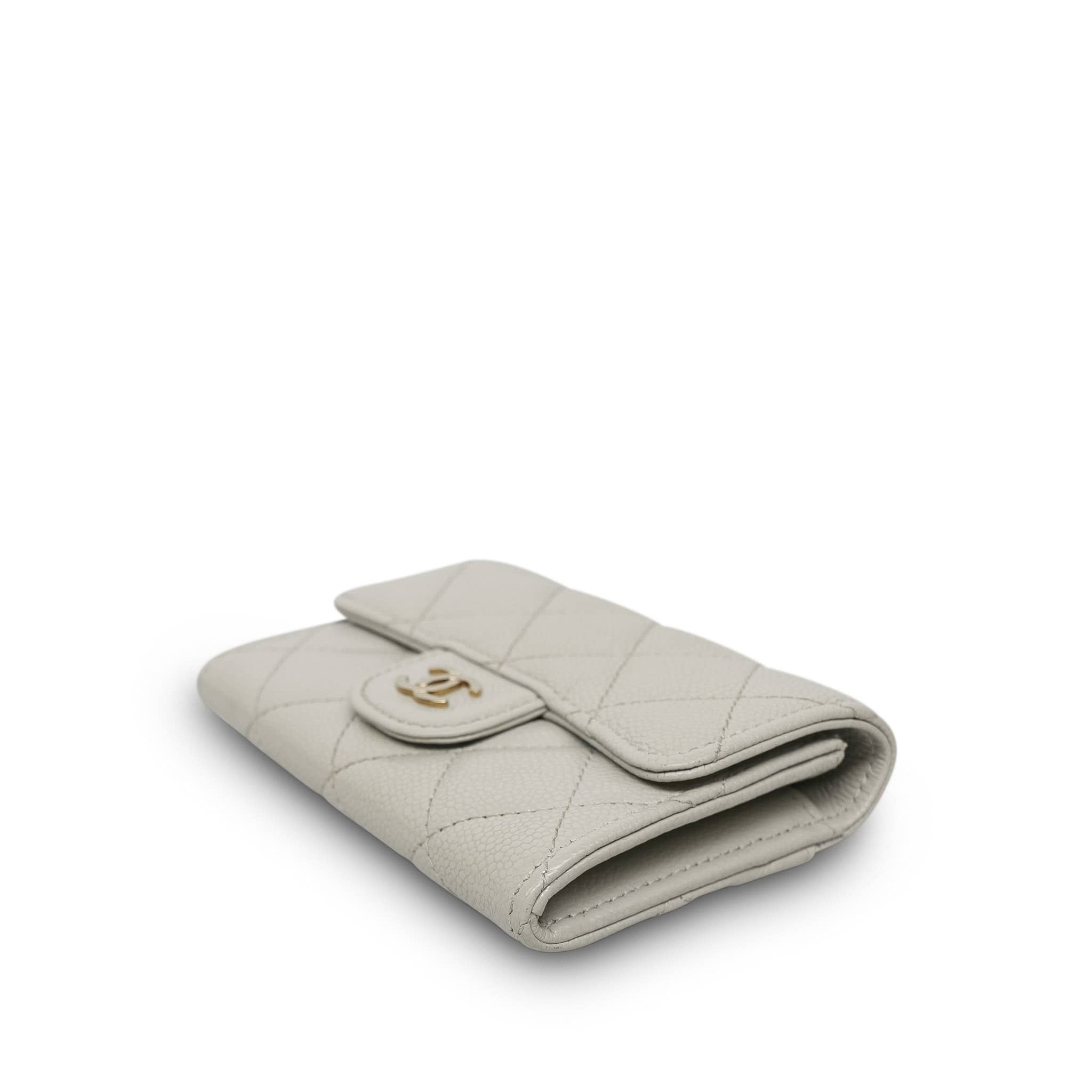 Product image 9 of 17: Light Grey Caviar Quilted Classic Flap Card Holder LGHW