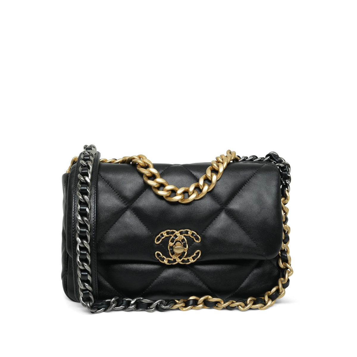 22C Black Lambskin Quilted Small 19 Flap Mixed Hardware