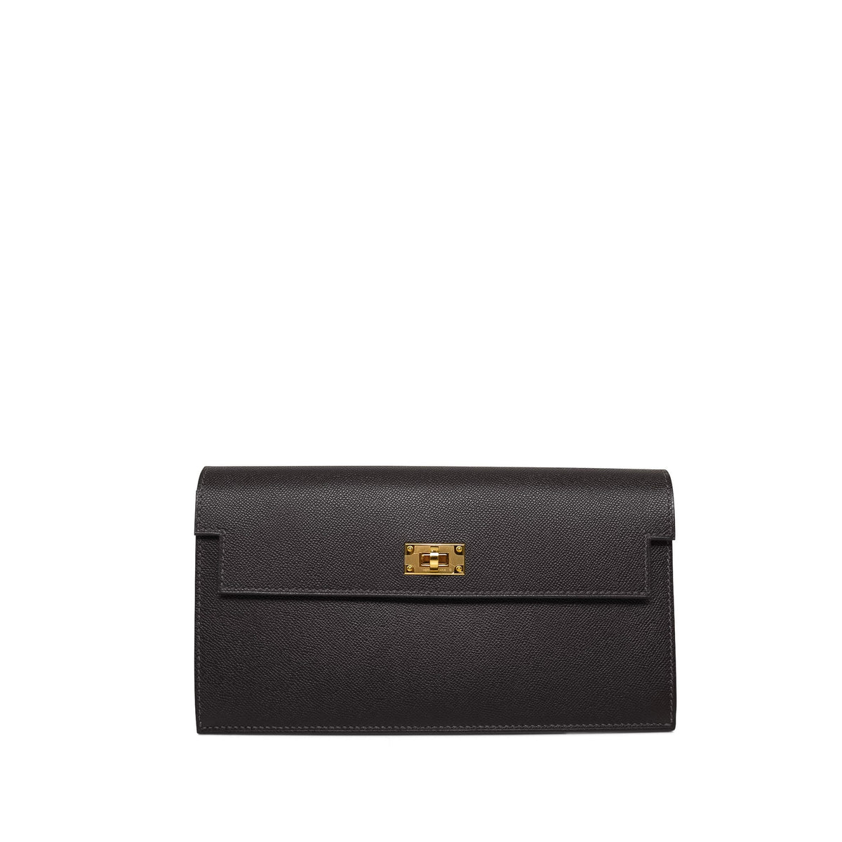 Kelly Pocket Long Wallet Bai Brun Epsom Gold Plated K Stamp