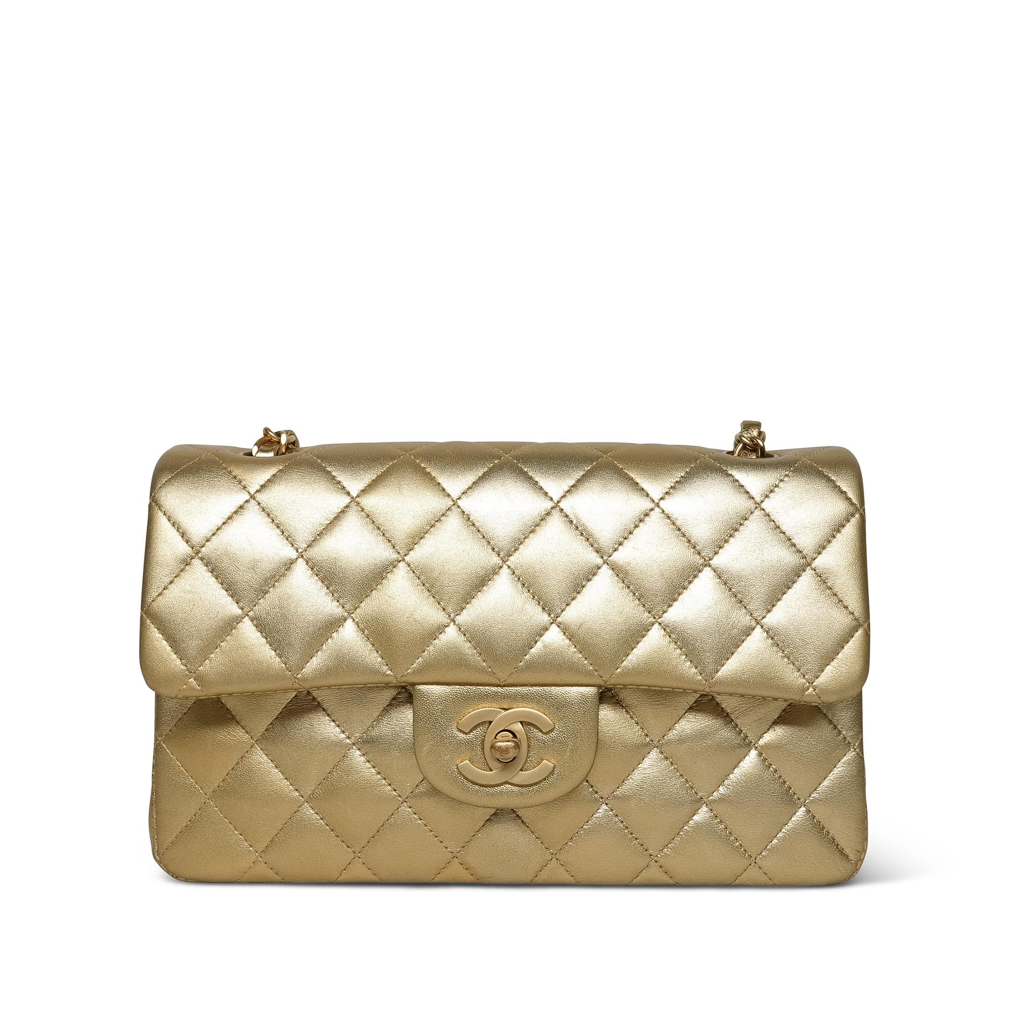 Product image 3 of 32: Gold Metallic Lambskin Quilted Classic Flap Small Aged Gold Hardware