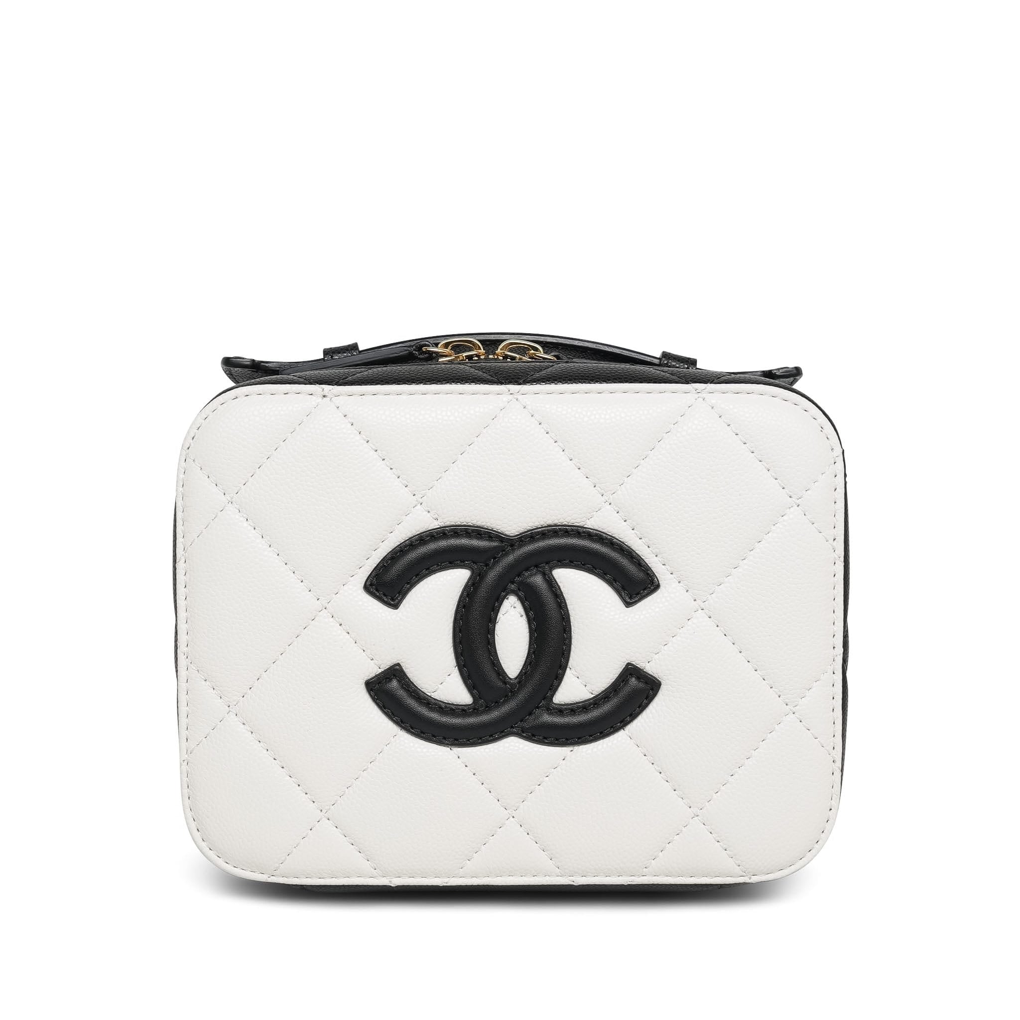 Product image 2 of 12: 26B White Black Caviar Quilted CC Filigree Vanity Case Small Gold Hardware