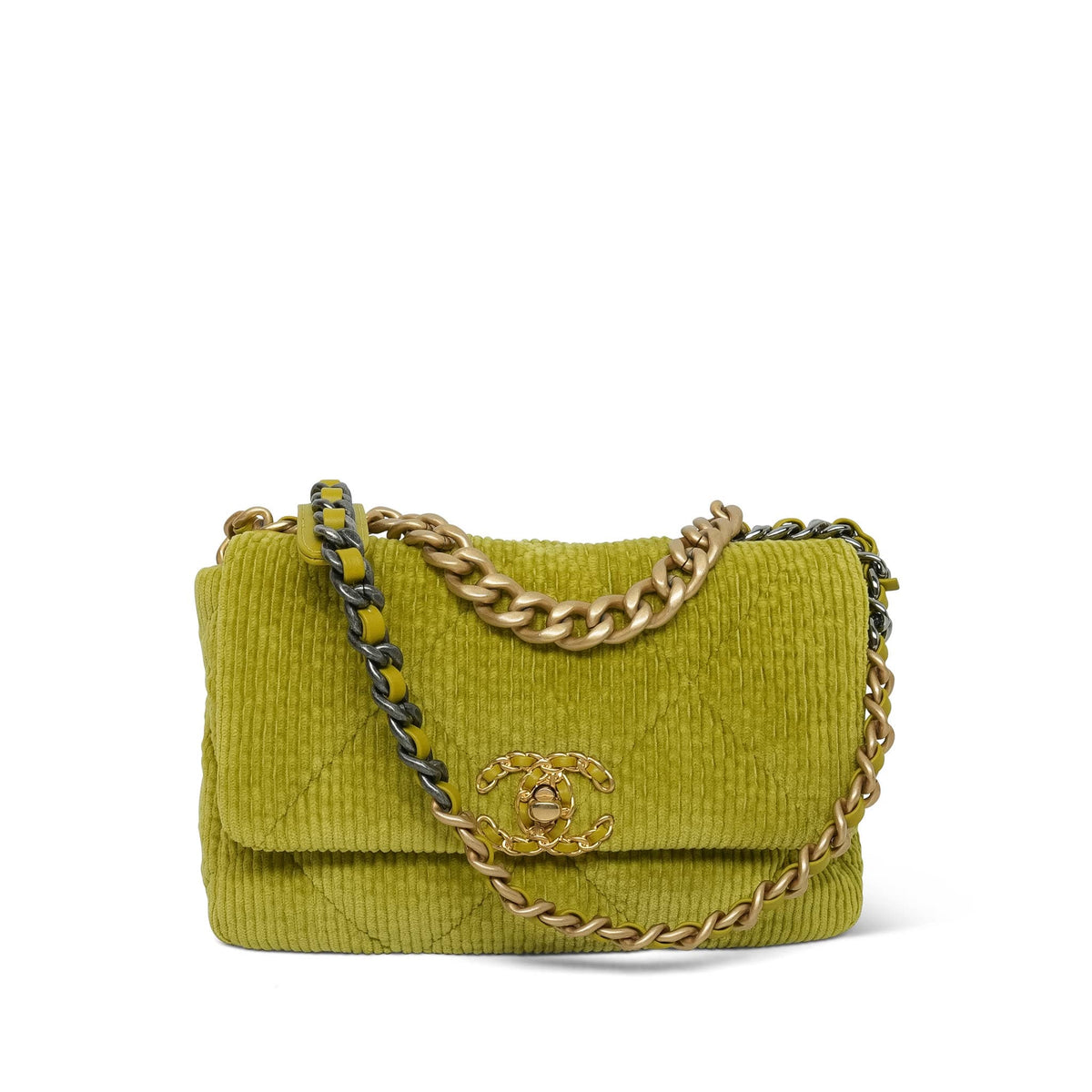 Green Corduroy Quilted 19 Flap Small Mixed Hardware
