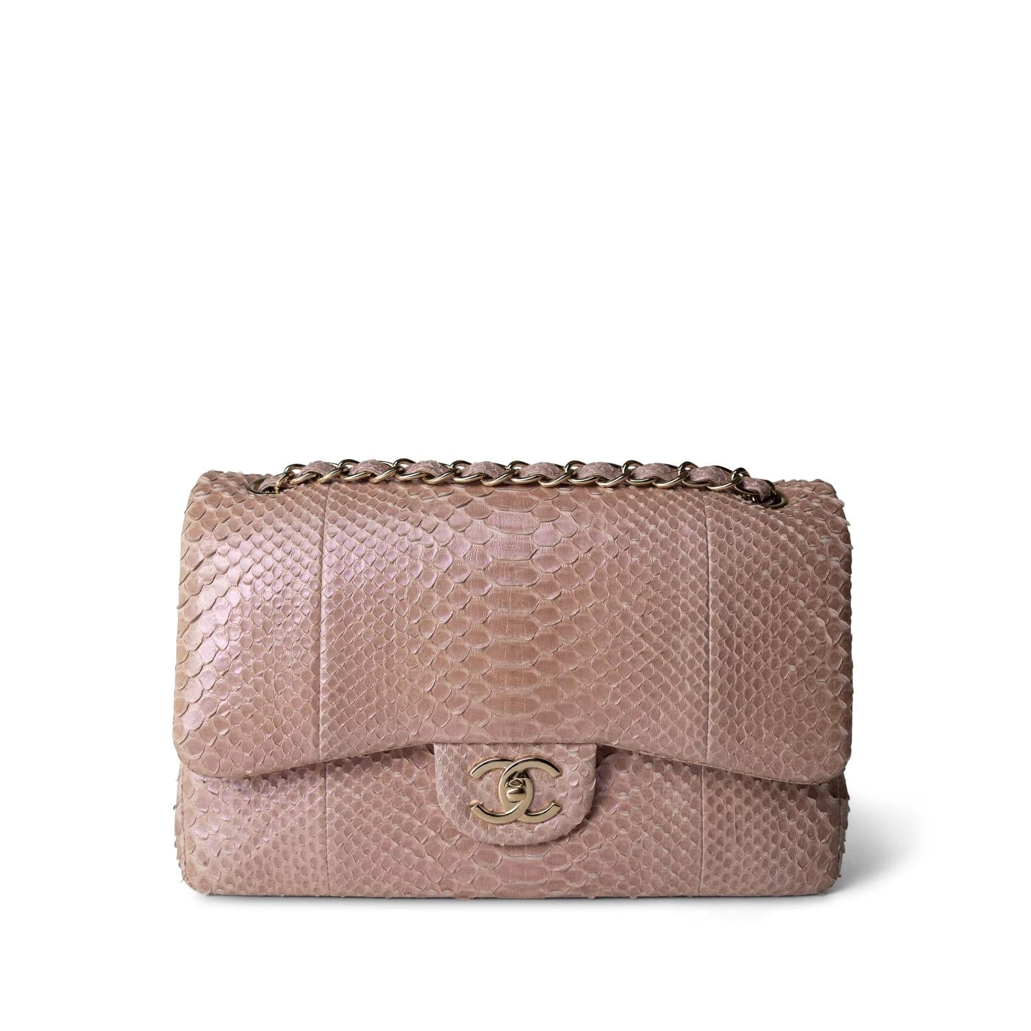 Pink Python Metallic Iridescent Light Pink Python Classic Flap Jumbo LGHW – REDELUXE
