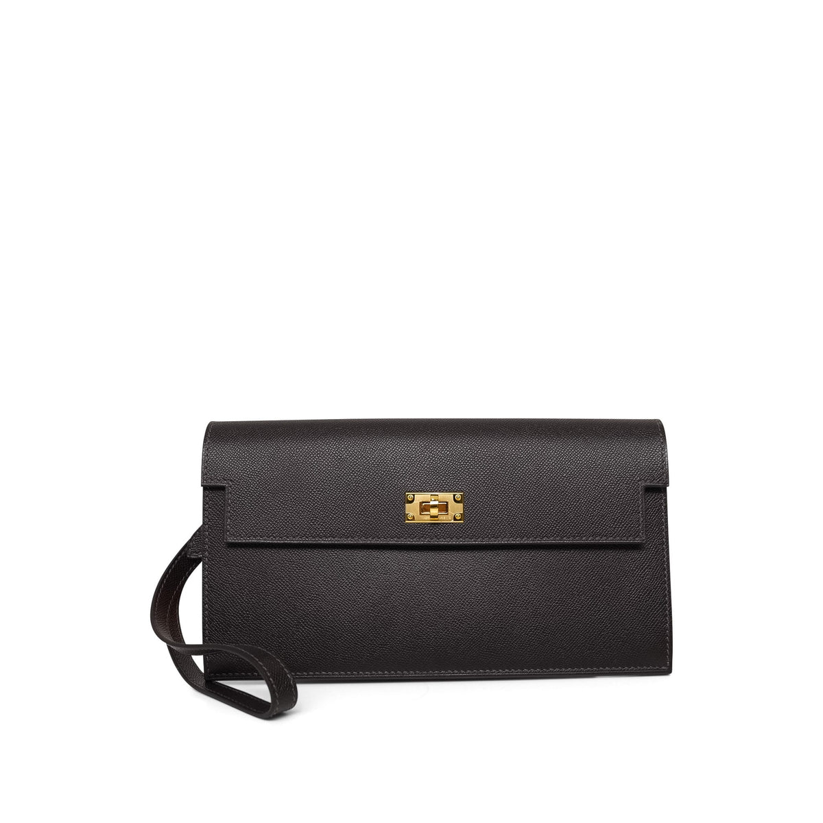 Kelly Pocket Long Wallet Bai Brun Epsom Gold Plated K Stamp