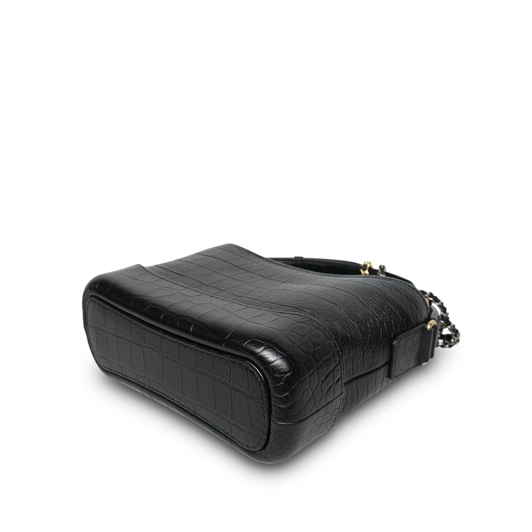 Black Crocodile Embossed Calfskin Gabrielle Hobo Bag Small Mixed Hardware