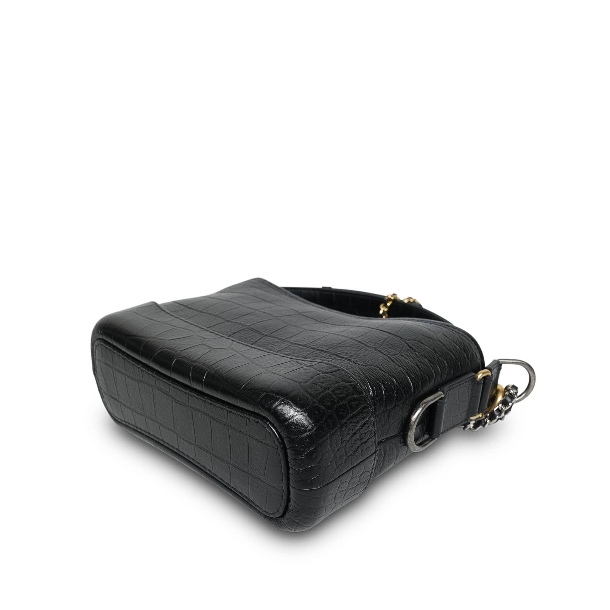 Black Crocodile Embossed Calfskin Gabrielle Hobo Bag Small Mixed Hardware