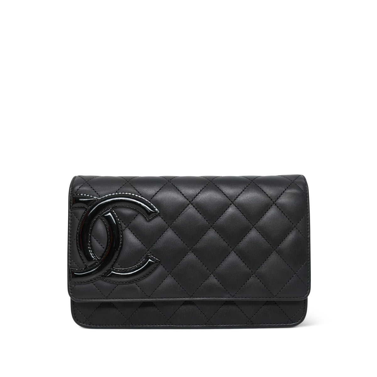 Black Lambskin Quilted Cambon Wallet on Chain WOC Silver Hardware