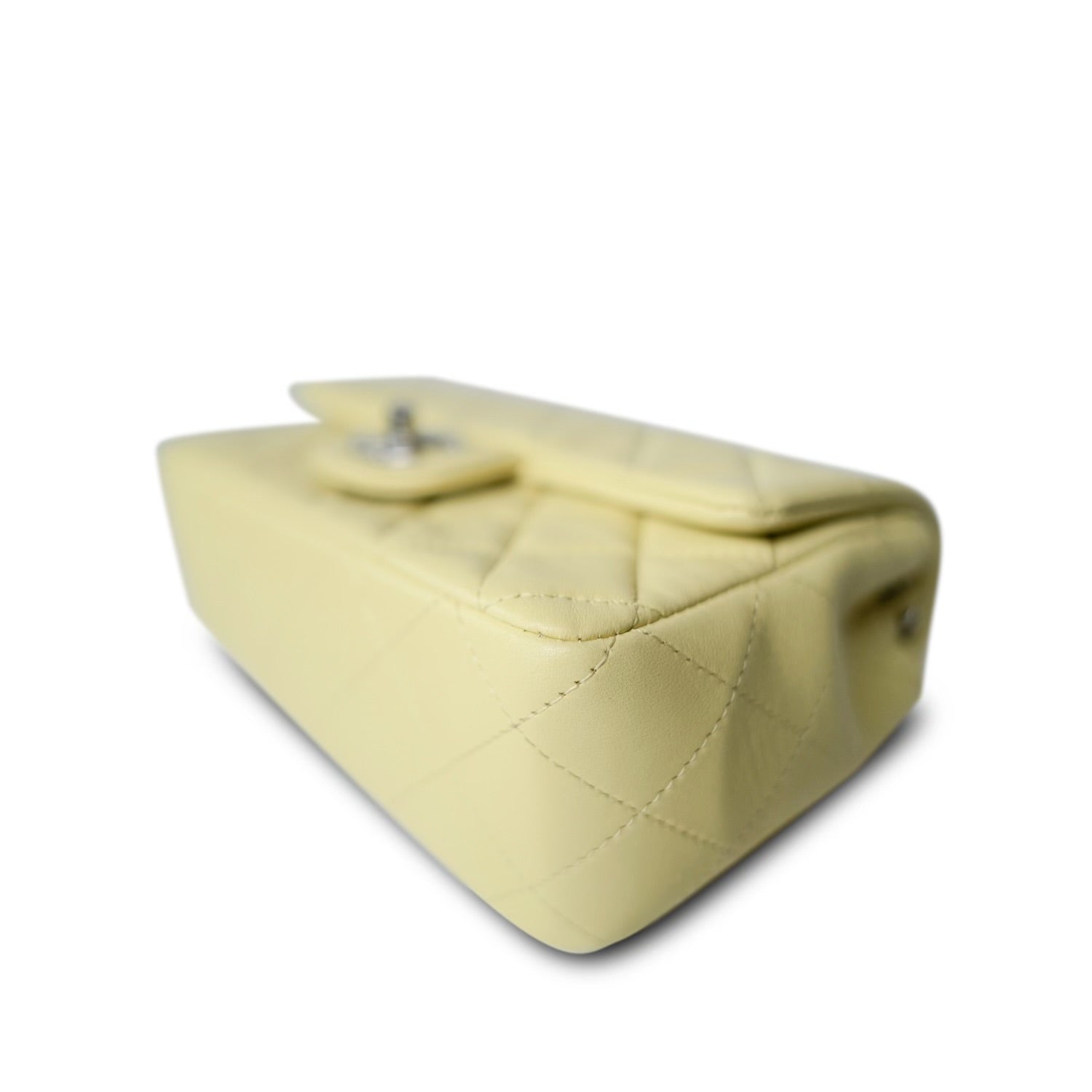 24C Light Yellow Lambskin Quilted Mini Rectangular Flap Silver
