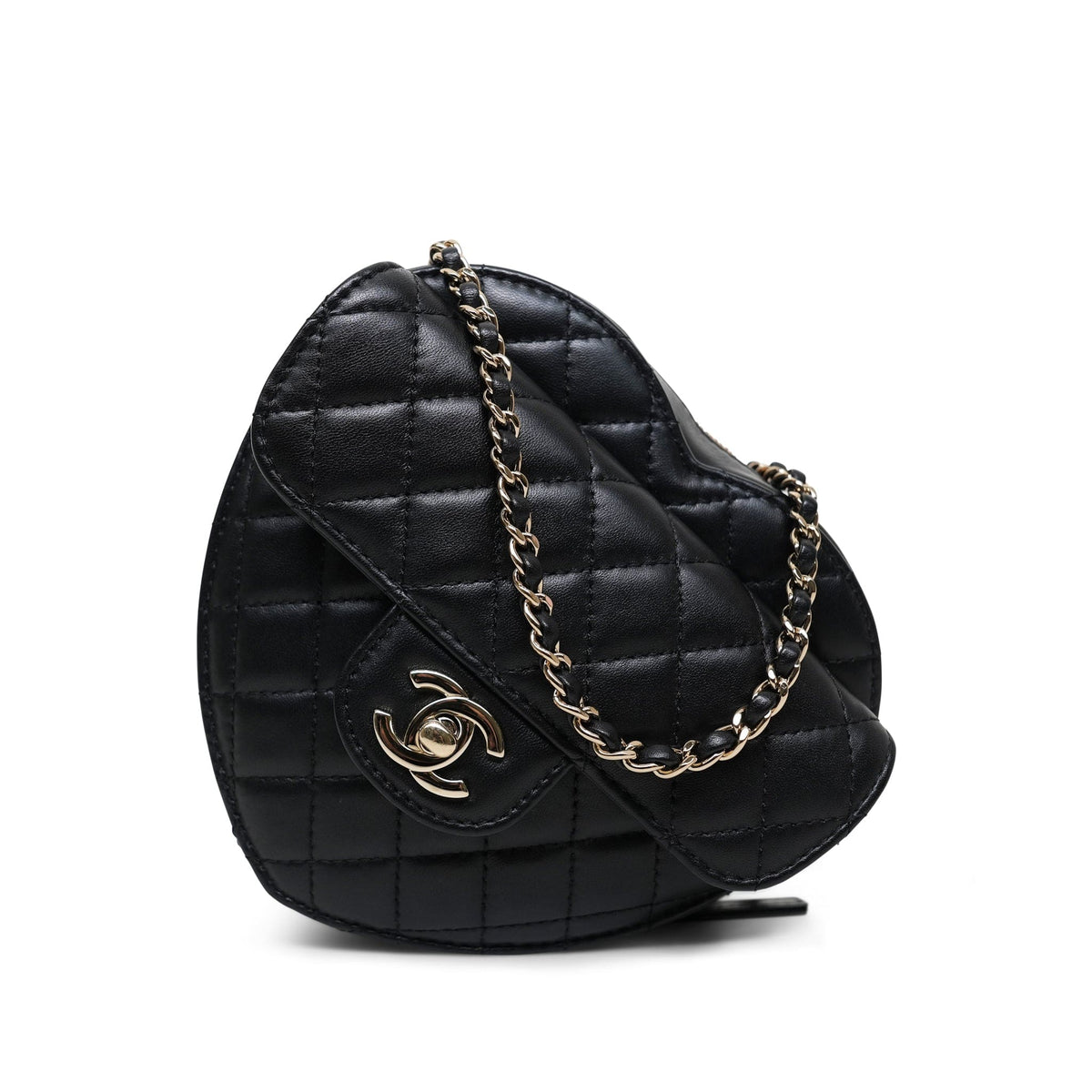 Black Lambskin Quilted Heart Bag Large LGHW