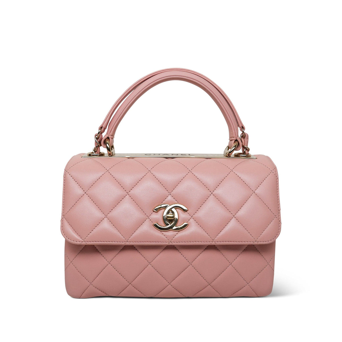 20P Pink Lambskin Quilted Trendy CC Small Light Gold Hardware