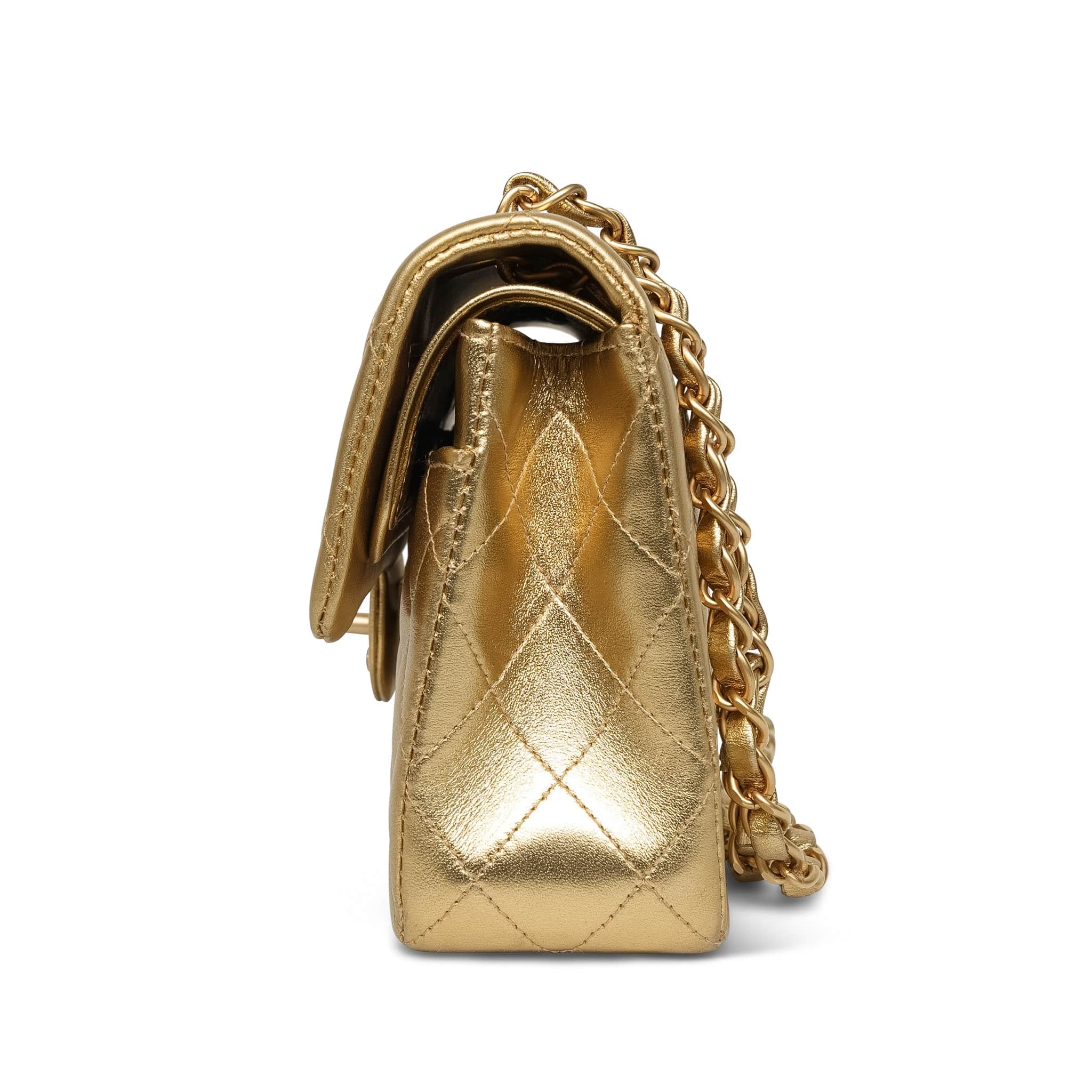 Product image 7 of 32: Gold Metallic Lambskin Quilted Classic Flap Small Aged Gold Hardware
