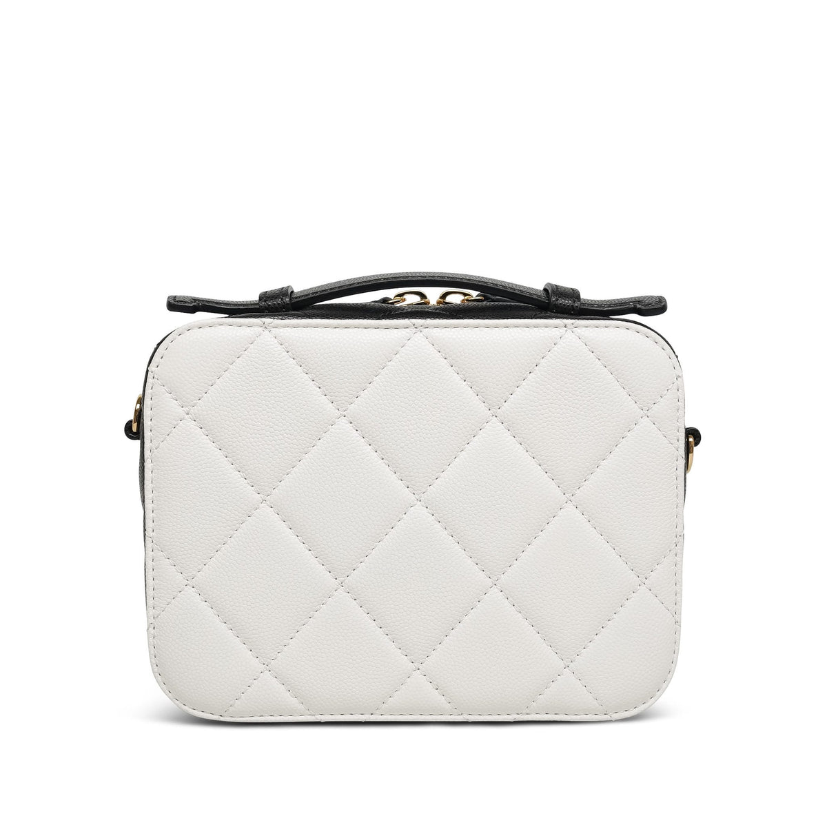 26B White Black Caviar Quilted CC Filigree Vanity Case Small Gold Hardware