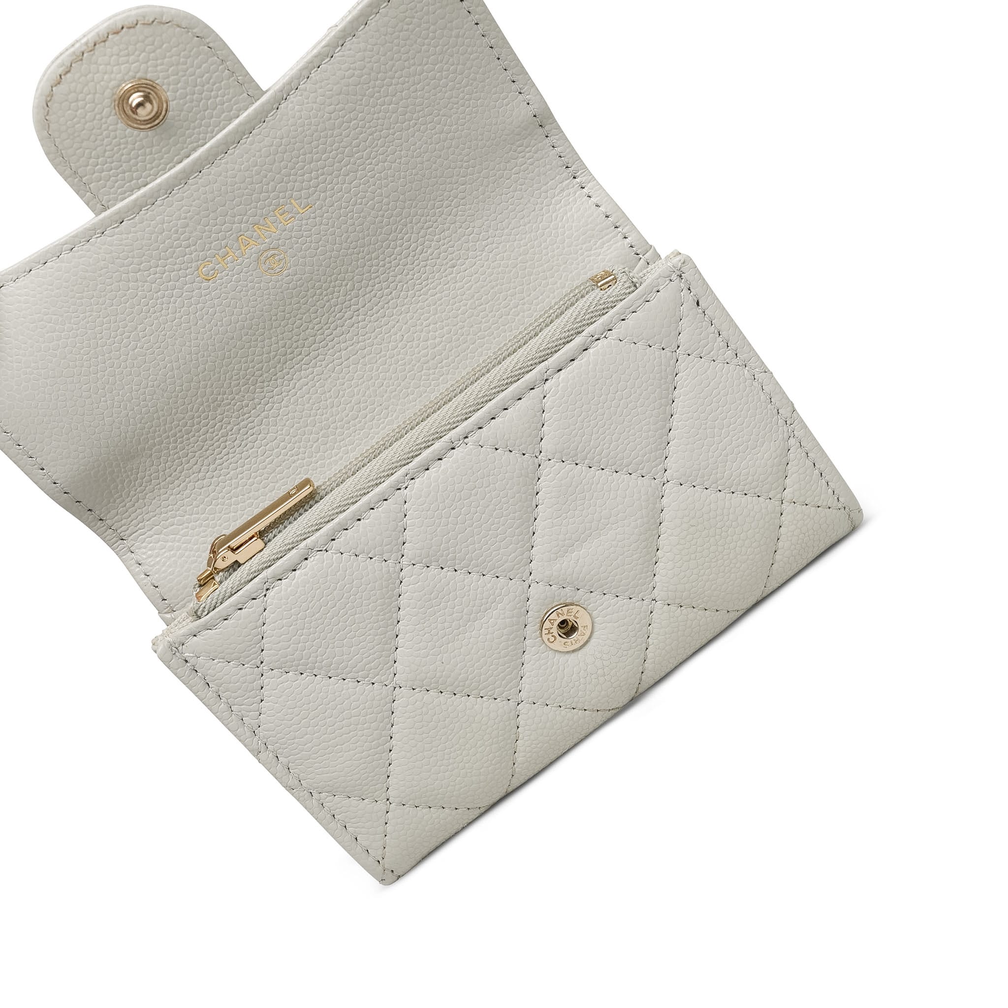 Product image 17 of 17: Light Grey Caviar Quilted Classic Flap Card Holder LGHW