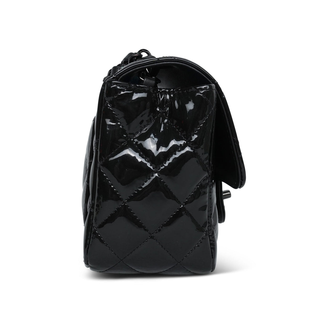 So Black Patent Quilted Mini Square Flap
