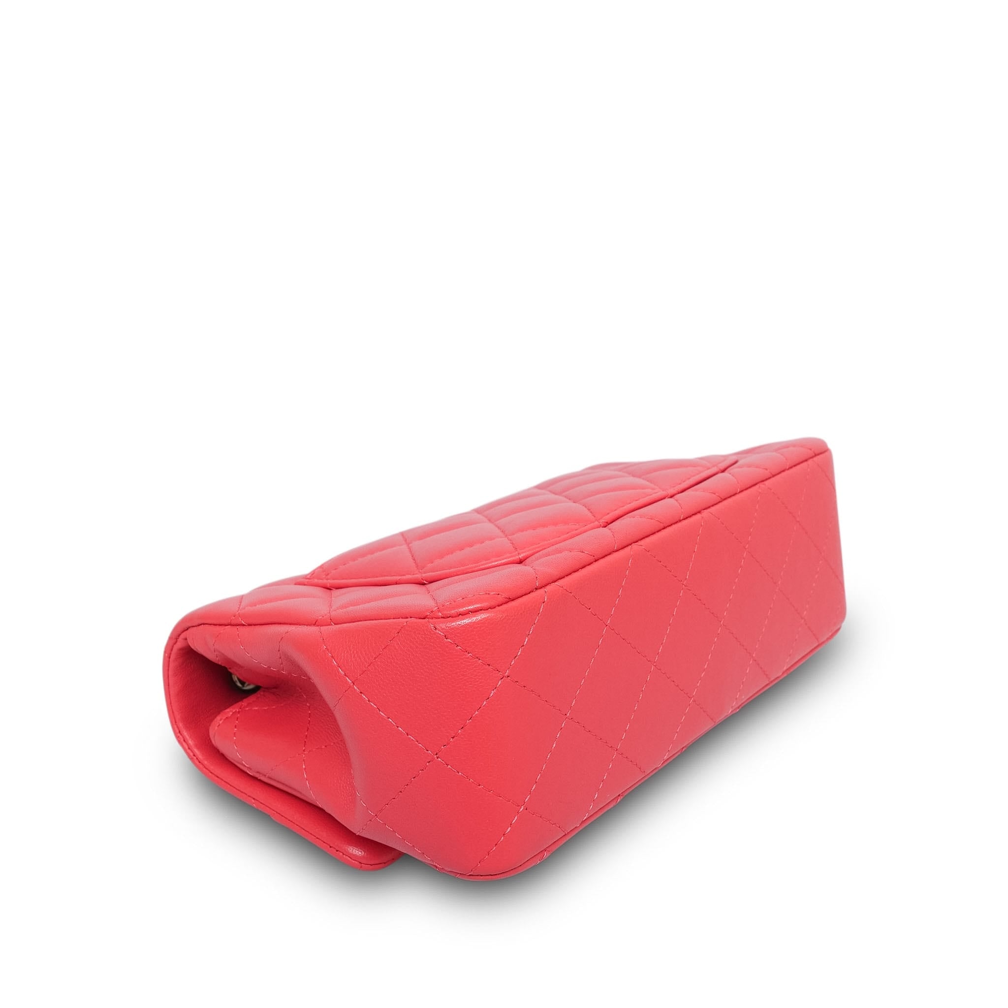 Light Red/Coral Lambskin Quilted Mini Rectangular Flap Aged Gold Hardware