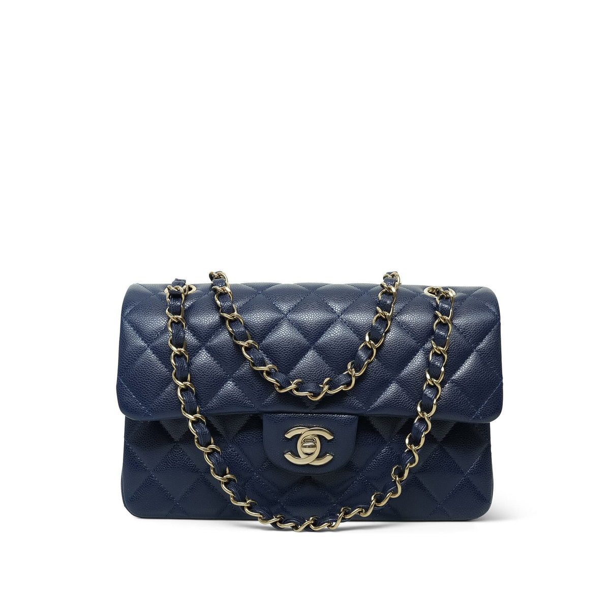 Navy Caviar Quilted Classic Flap Small LGHW