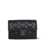 Product image 1 of 12: Black Caviar Quilted Classic Flap Card Holder Silver Hardware