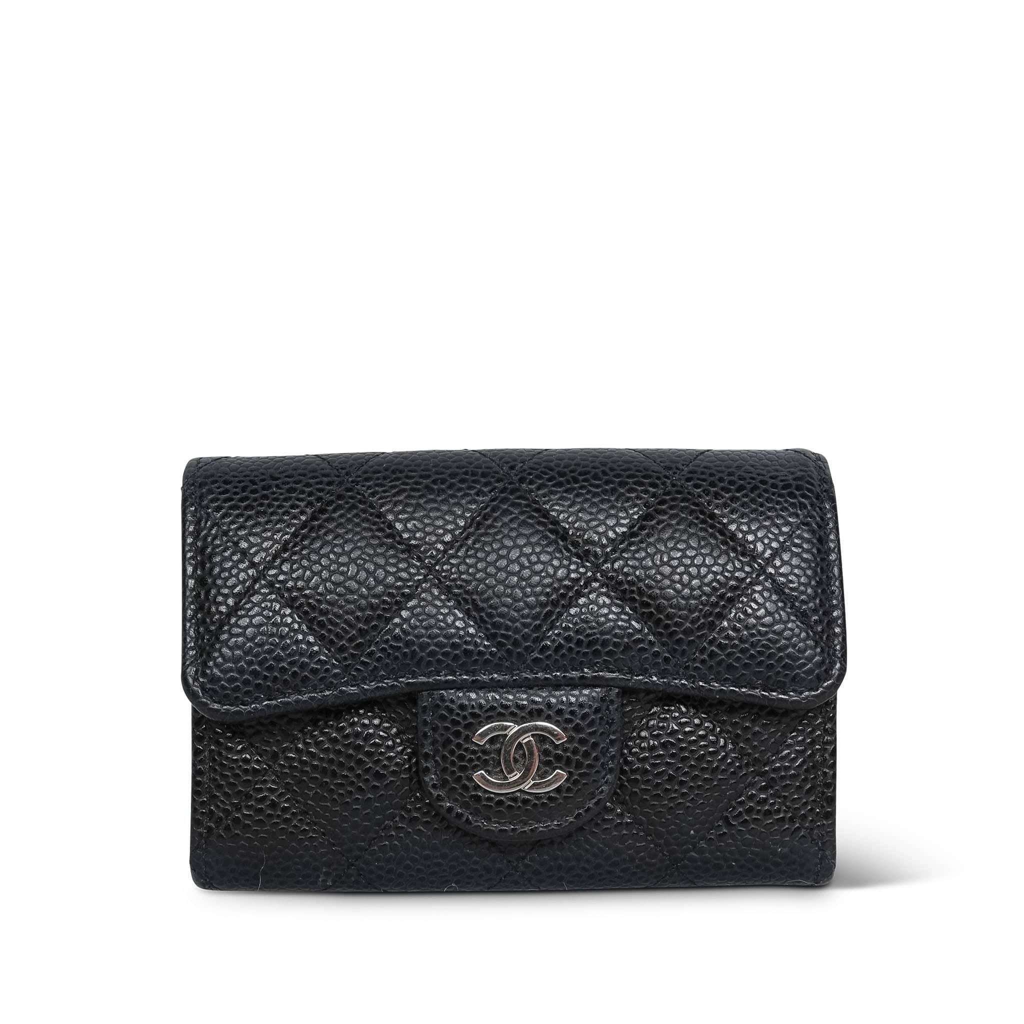 Product image 1 of 12: Black Caviar Quilted Classic Flap Card Holder Silver Hardware