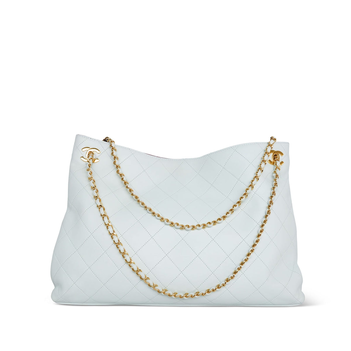 26S Light Blue Lambskin Quilted Eyes On You Large Shopping Bag LGHW